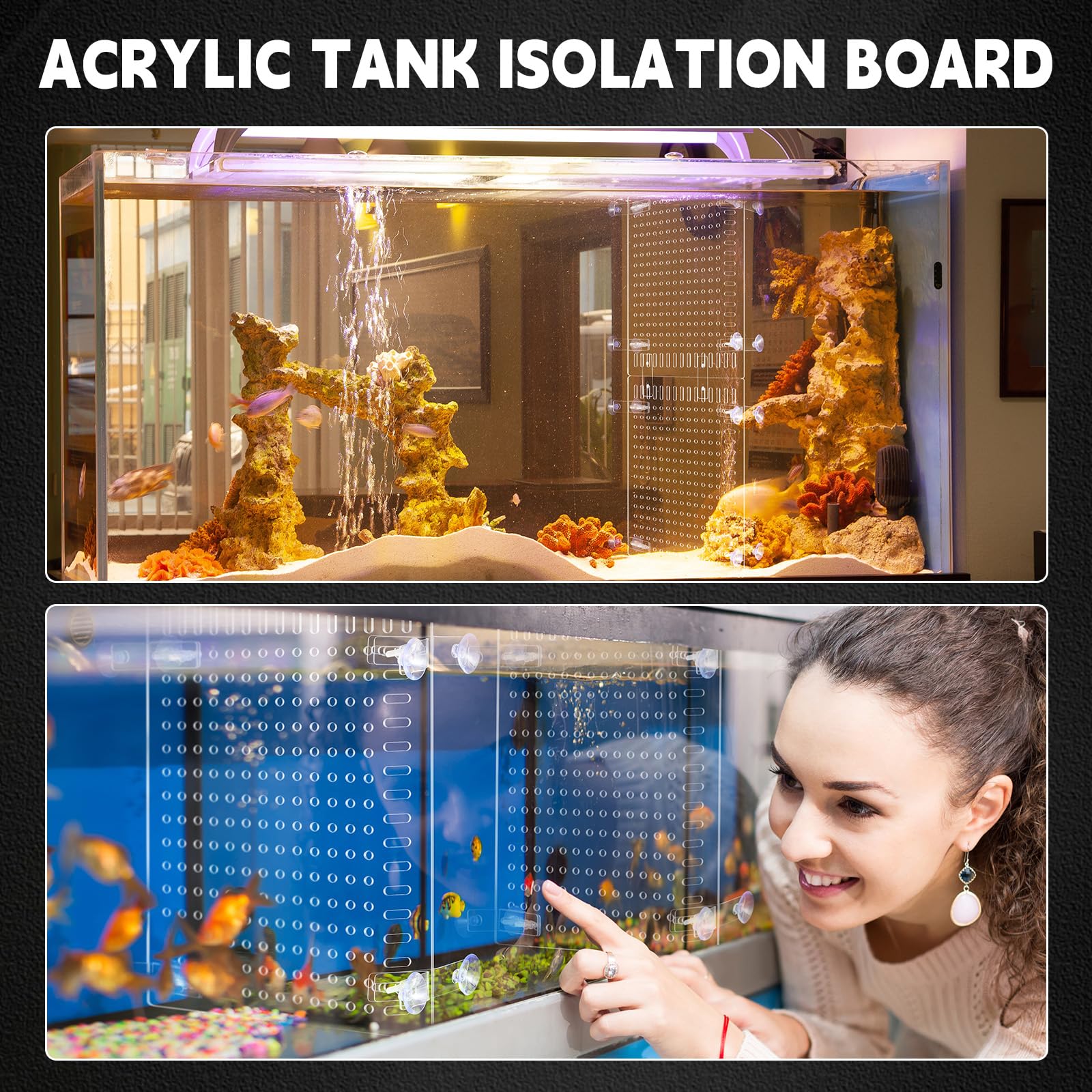 Nuanchu Lot de 4 séparateurs d'aquarium en acrylique de 29,5 x 24,9 cm avec ventouses, accessoires pour aquarium de 10/100/127/170/170/190/300/500 gallons