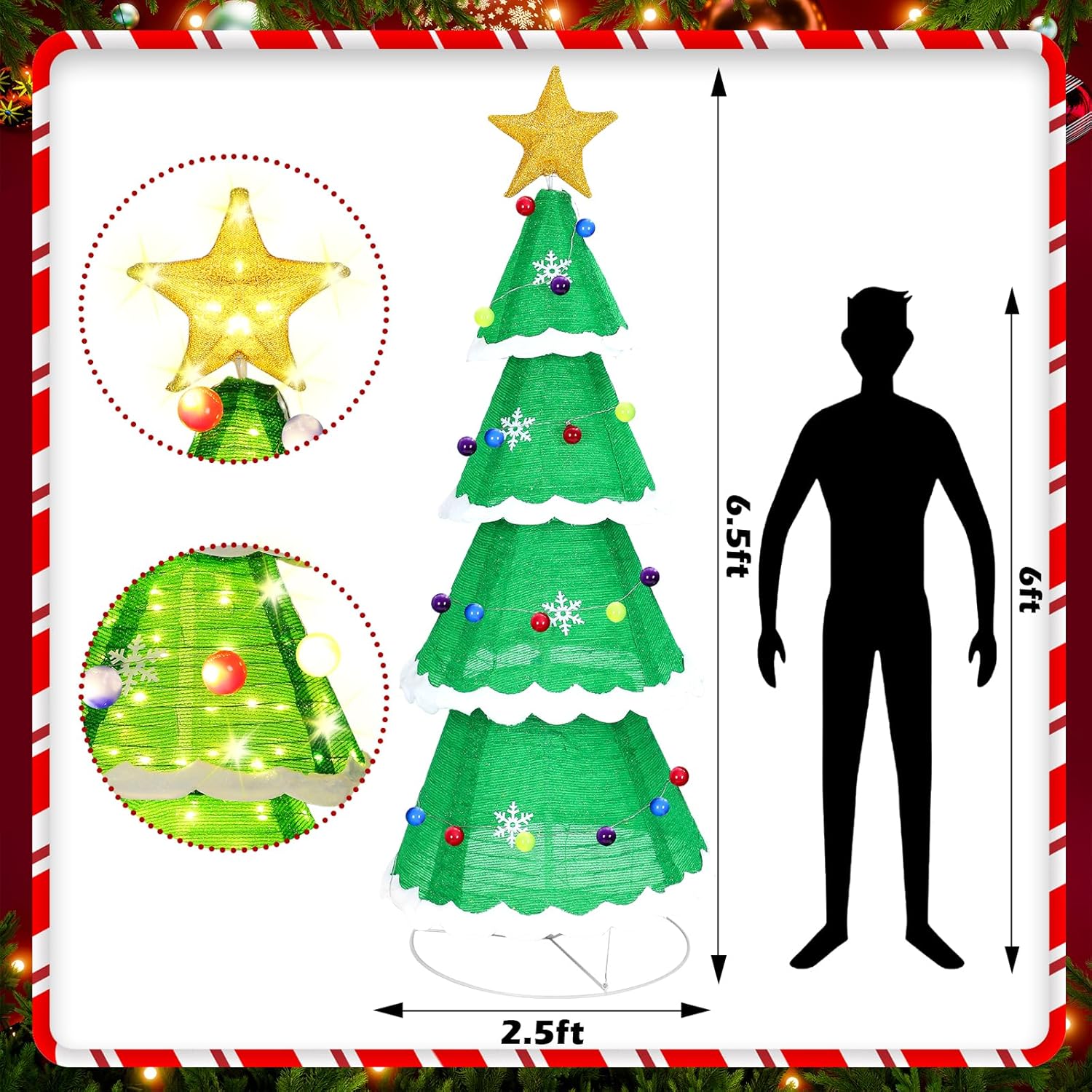 6.5ft Christmas Tree Pop up Indoor Outdoor, 230 LED Lights Holiday Decor with Stakes & Collapsible Holiday Christmas Decoration for Home, Yard, Lawn, Party