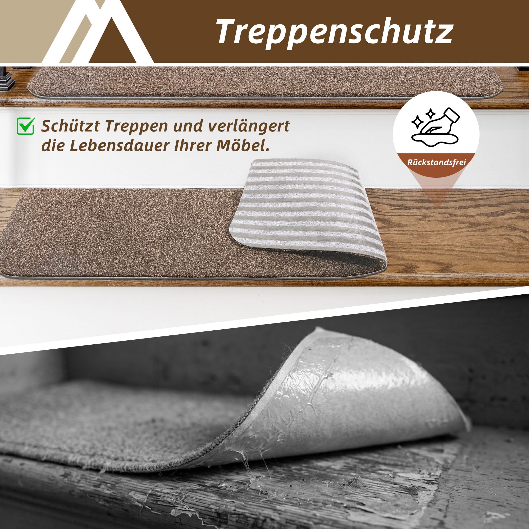 COSY HOMEER 15 Stück Stufenmatten Selbstklebend 70x22cm, Beige | Frei zuschneidbar, TPE-Rücken, rutschfest, waschbar, 100% Polyester, Sicherheit für Kinder, Senioren und Haustiere