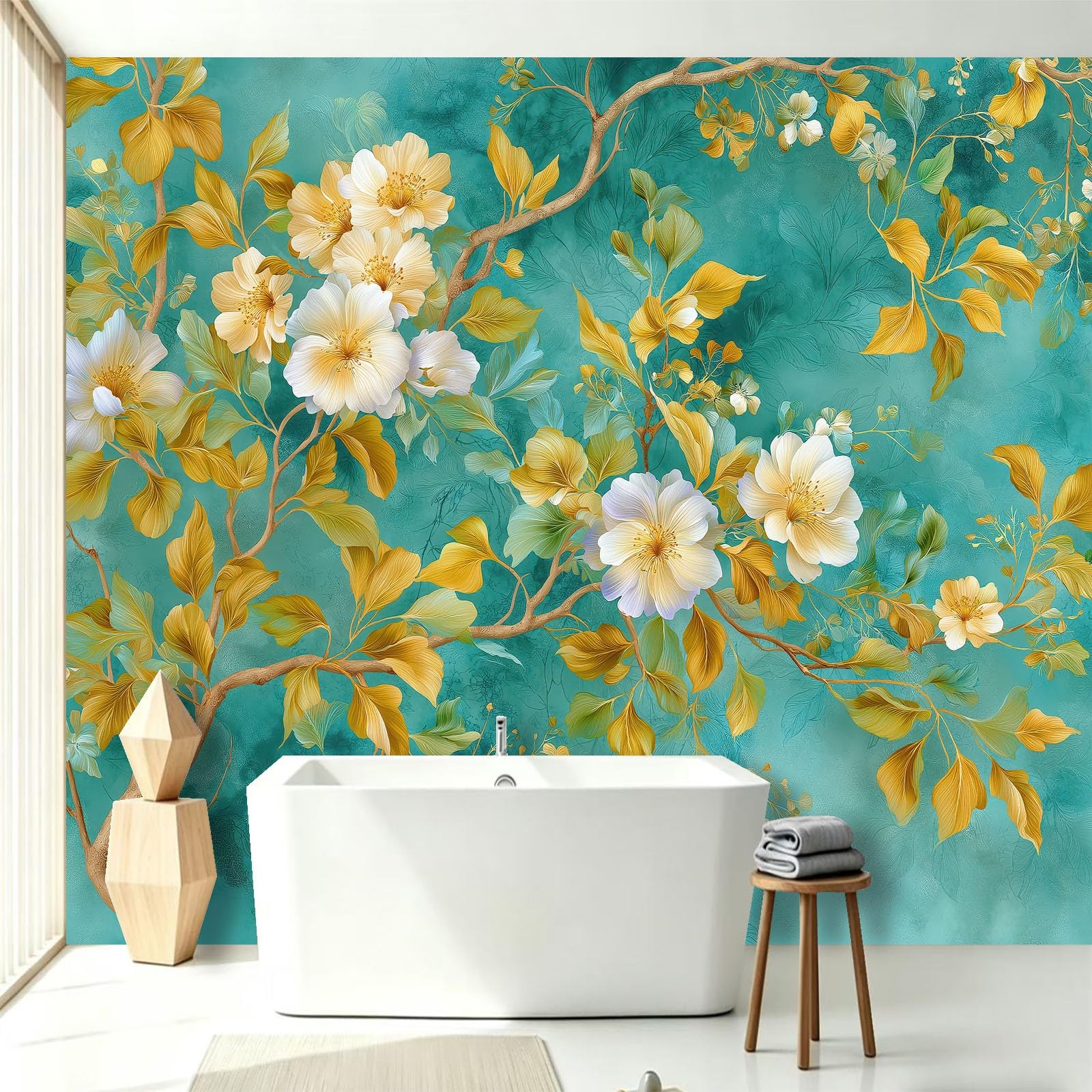 WTD - Papel pintado fotográfico (300 x 210 cm), diseño de acuarela, color verde