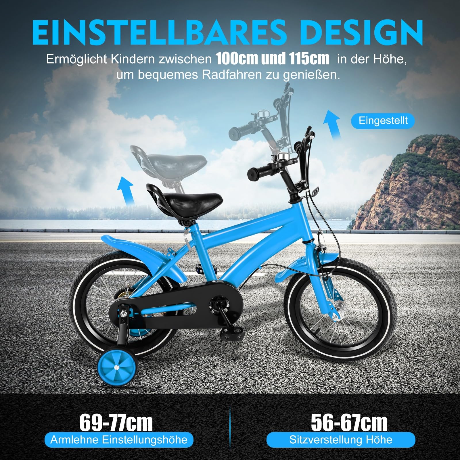 14 Zoll Kinderfahrrad für ab 3-7 Jahre Jungen & Mädchen, Upgraded Kinder Fahrrad mit Stützrädern, Fahrrad für Kinder, HöHenverstellbar Kinderfahrräder für Schulung Outdoor Reiten