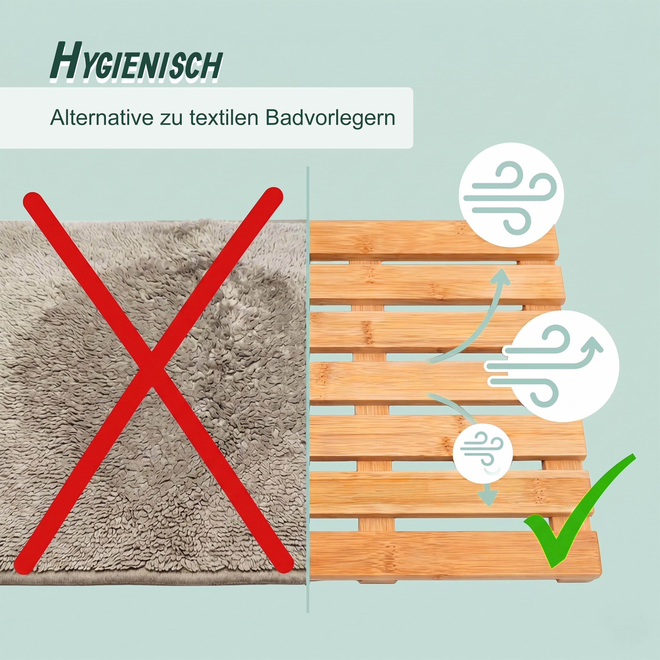 Relaxdays Bambus Badematte, 60 x 37 cm, rutschfeste Duschmatte für Badewanne, Dusche, Sauna, Indoor & Outdoor, Natur