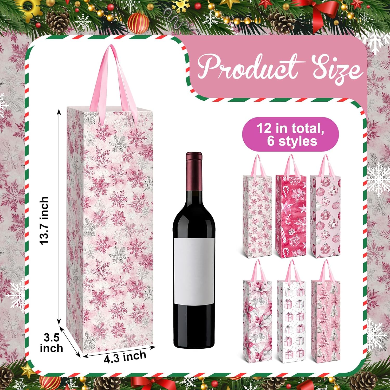 TaoBary 12 Pcs Valentine's Day Wine Bags Valentines Pink Wine Bottle Gift Bags with Handles Paper Gift Bag for Valentine's Day Party Favors Holiday Festival Table Centerpieces Decor - Image 3