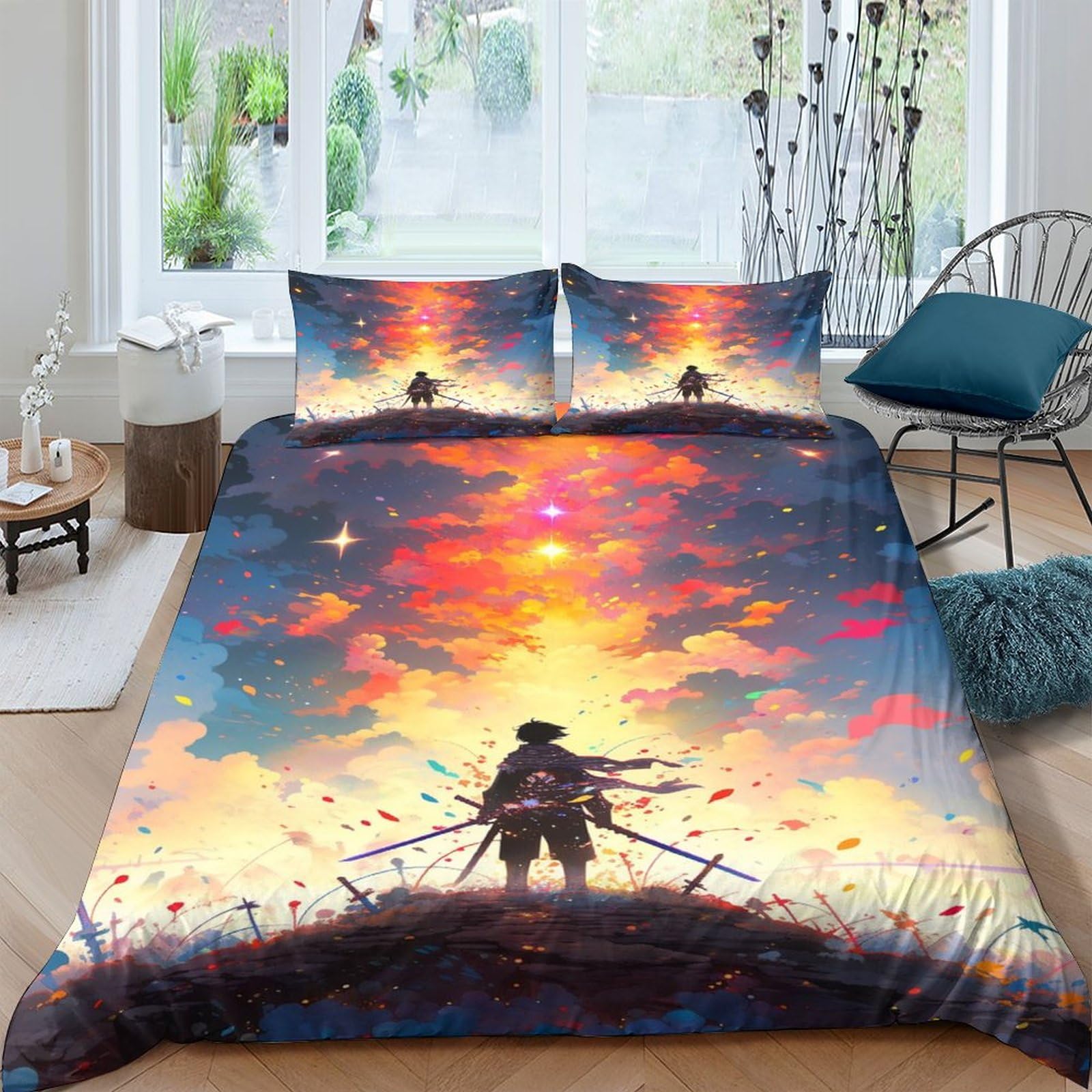 Housse de couette double lit 2 personnes parure de lit 3 pièces zippée