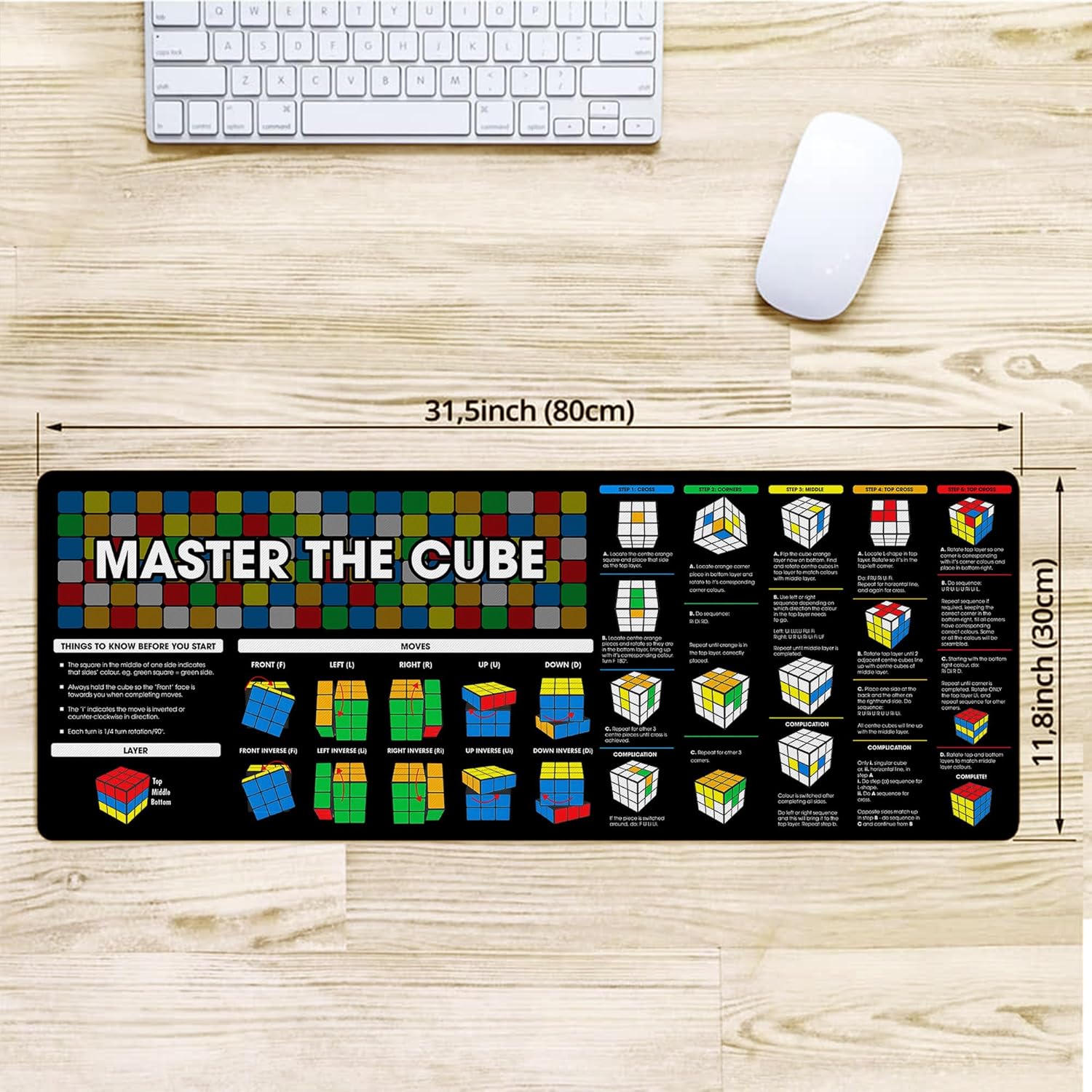 Rubik’s Cube Cheat Sheet Mouse Pad,Master The Cube Mouse Mat, Fast Access to Solving Algorithms, Essential Computer Accessories for Study, Work, and Reference Purposes NNA