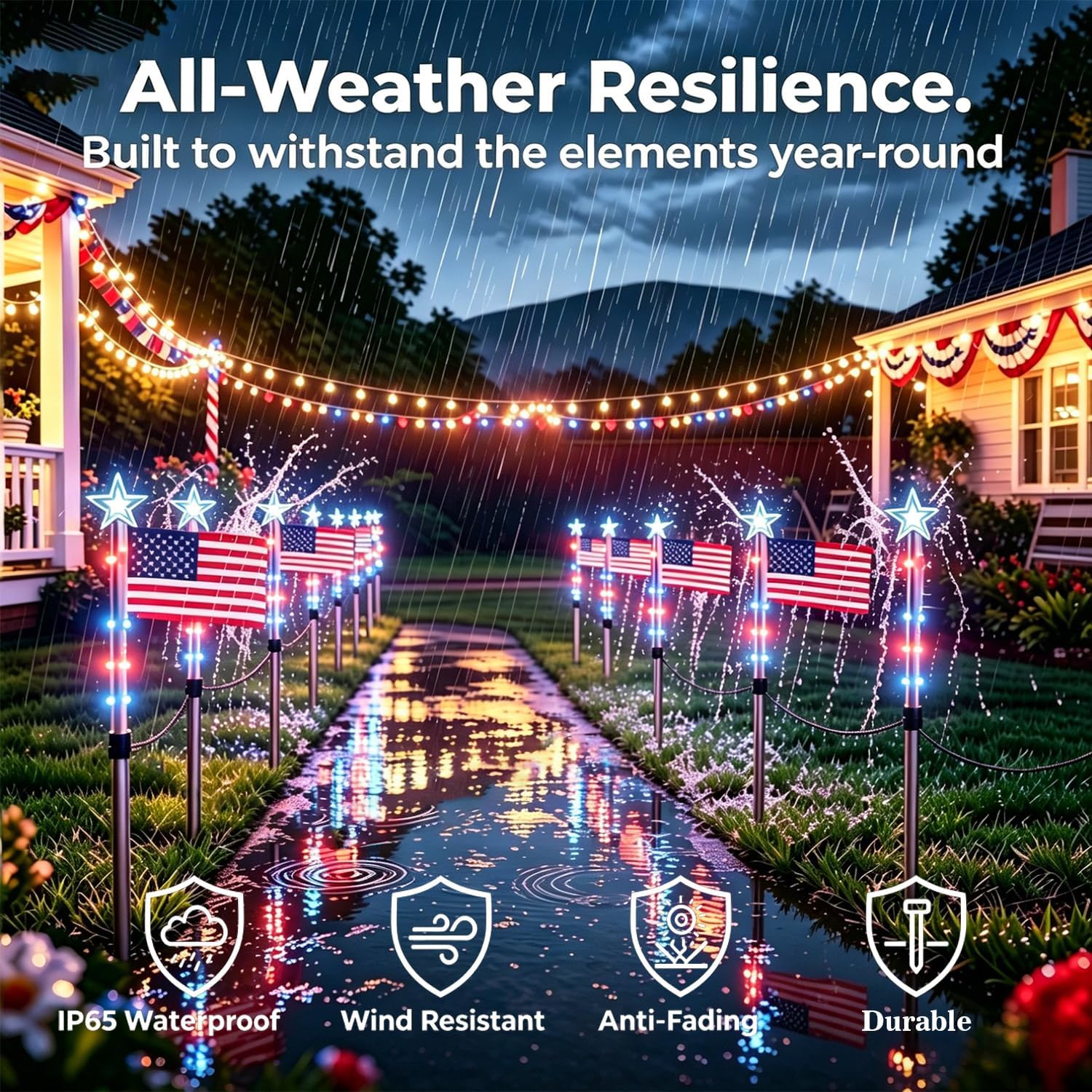 solar american flag lights outdoor, 8 piece solar flag light set with 8 modes 4th of july decorations outdoor, red white and blue solar pathway lights for patriotic 250th anniversary garden decor