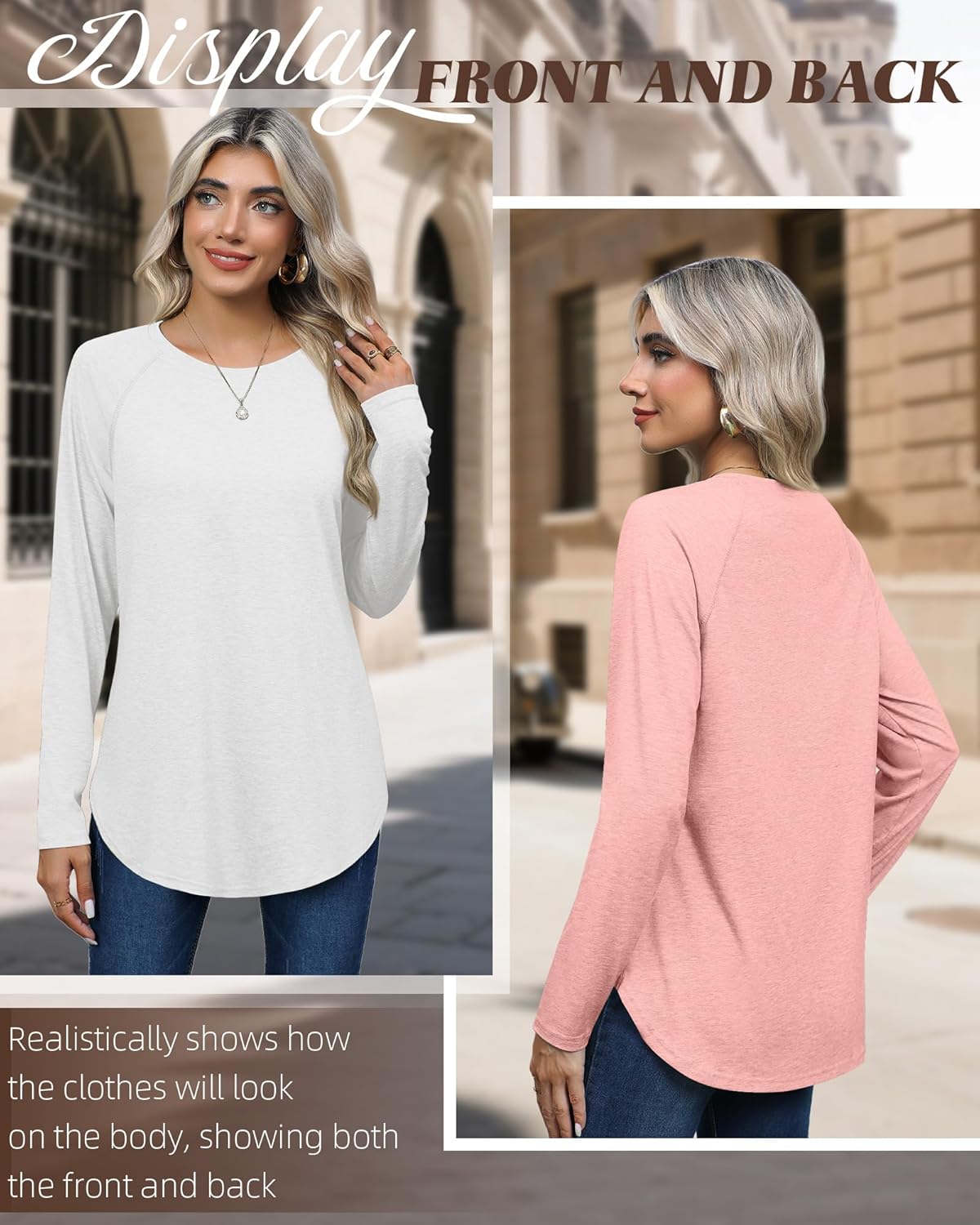 6 Pack Womens Long Sleeve T Shirts Crew Neck Raglan Sleeve Basic Tops Curved Hem Loose Fit Casual Tunic - Image 6
