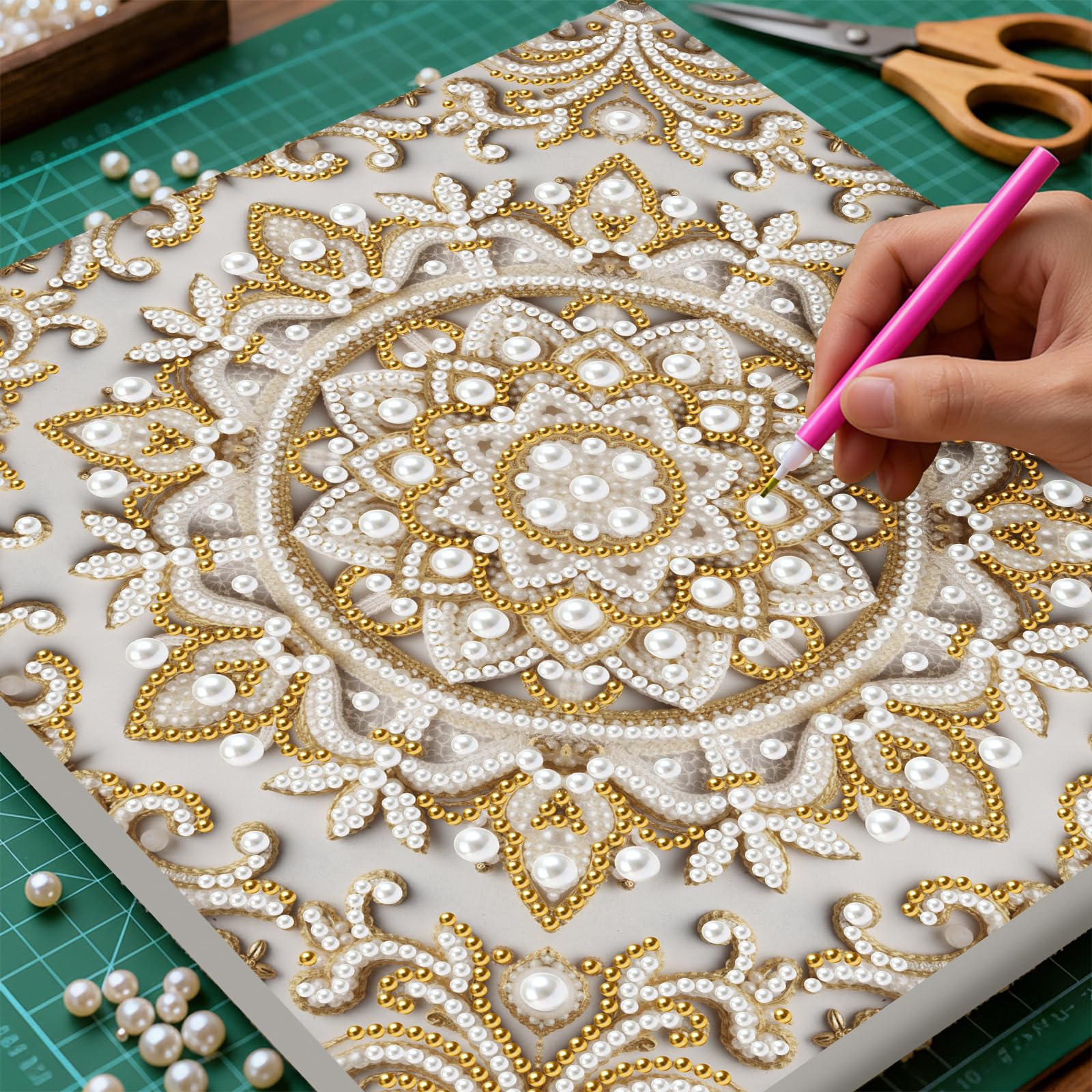 5D Pearl Painting Kits for Adults, Diamond Art Painting Kits for Adults Beginner, DIY Special Shaped Crystal Rhinestones Diamonds Dot Gem Painting for Home Wall Decor 25 x 25 cm-Mandala-1