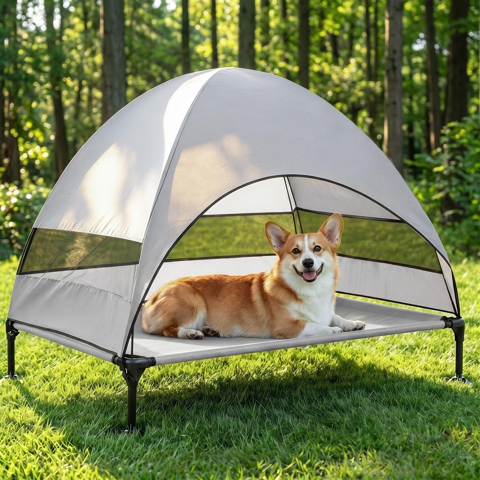 Snagle Paw Elvated Dog Bed With Canopy,Portable Raised Outdoor Dog Bed with Anti-Slip Feet,Wider Shade Pet Cot with Breathable Mesh,Waterproof Pet Cot for Large Dogs Camping,Indoor& Outdoor Use — image 1