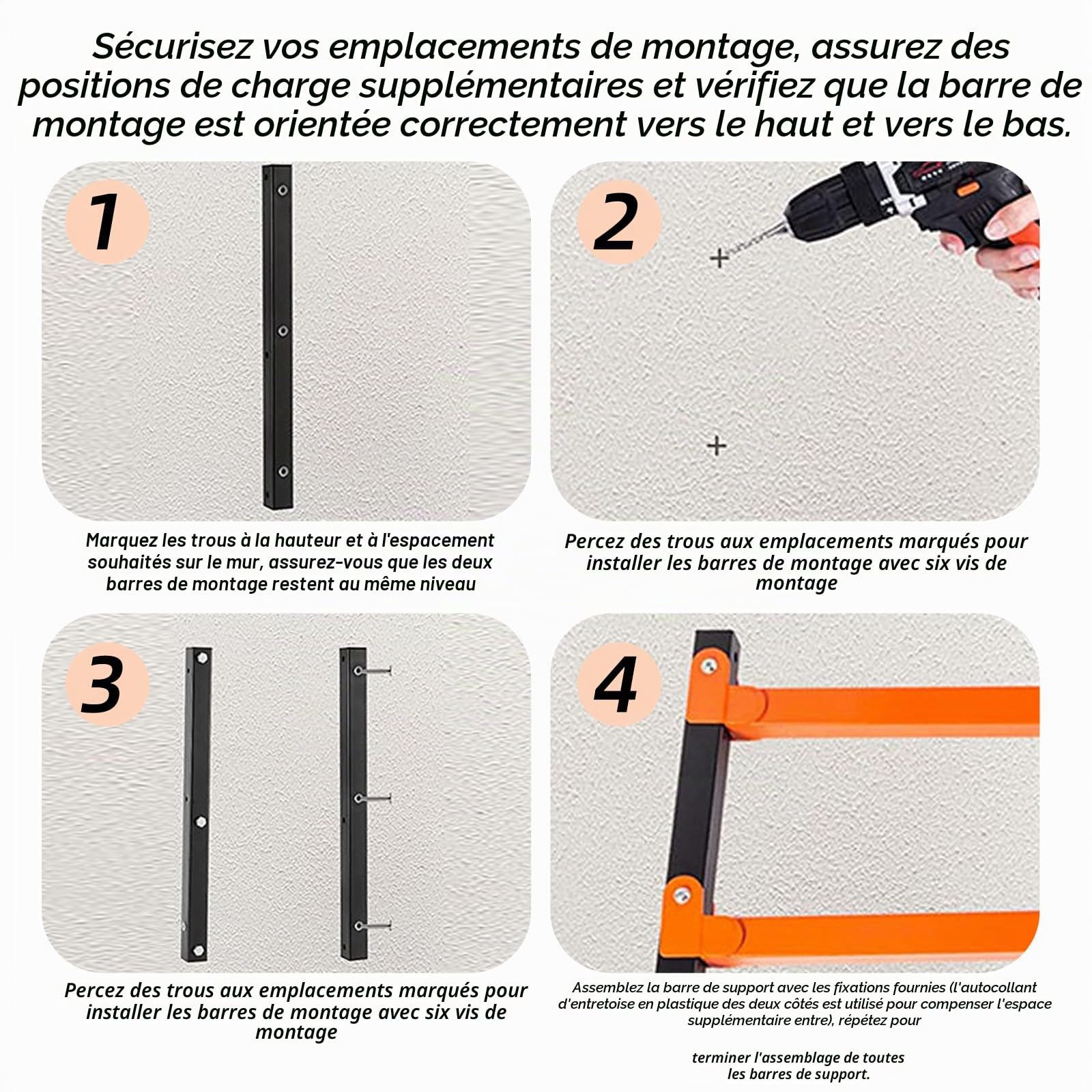 Organisateur mural en bois, étagère en métal à 3 niveaux pour usage intérieur et extérieur, rangement en bois qui économise de l'espace