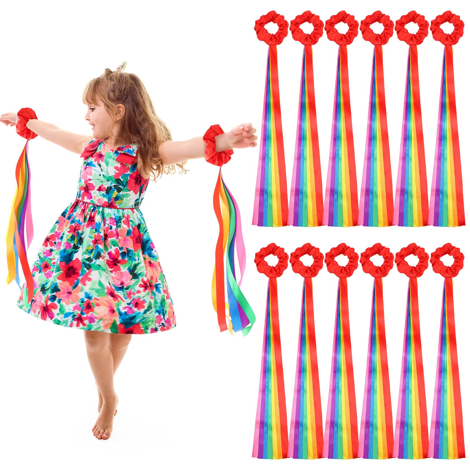 12 Pcs Rainbow Dance Ribbon Rhythm Ribbon for Kid, 0.8 x 19.7'', Red