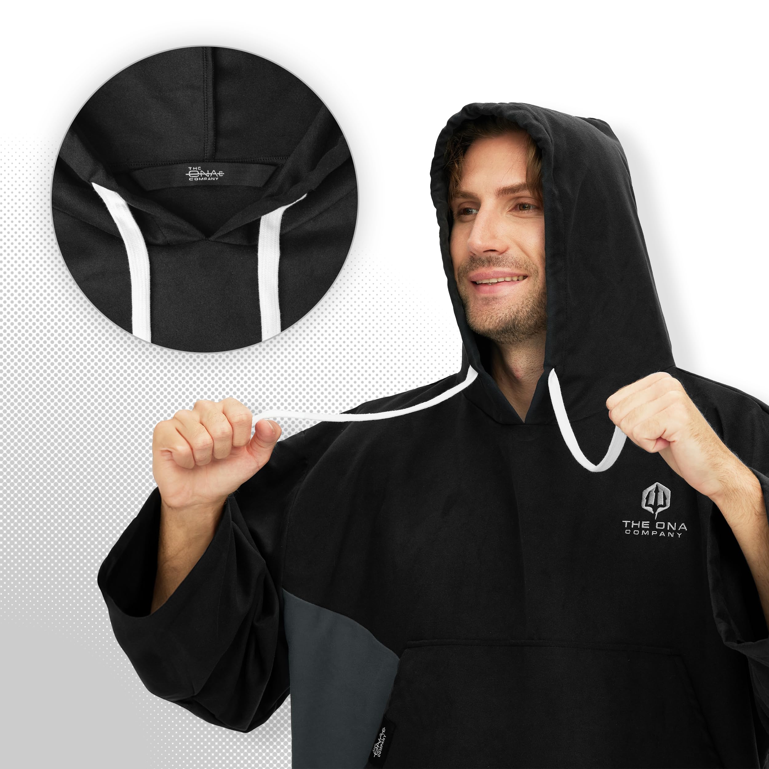 Poncho Surf de Microfibra - Ligero y de Secado rápido - para Hombre y Mujer - Playa, Piscina o natación - ¡Imprescindible para Tus Actividades Acuáticas! (Negro)