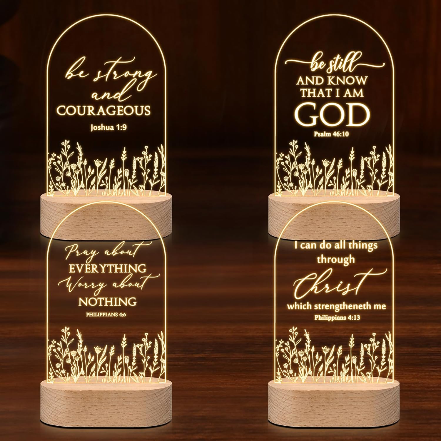 10 Pcs Christian Acrylic Night Light Bulk Religious Church Grandparents Day Gifts Bible Verse Scripture LED Lamp with Wood Base for Christmas Sunday School Teacher Clergy Pastor Minister
