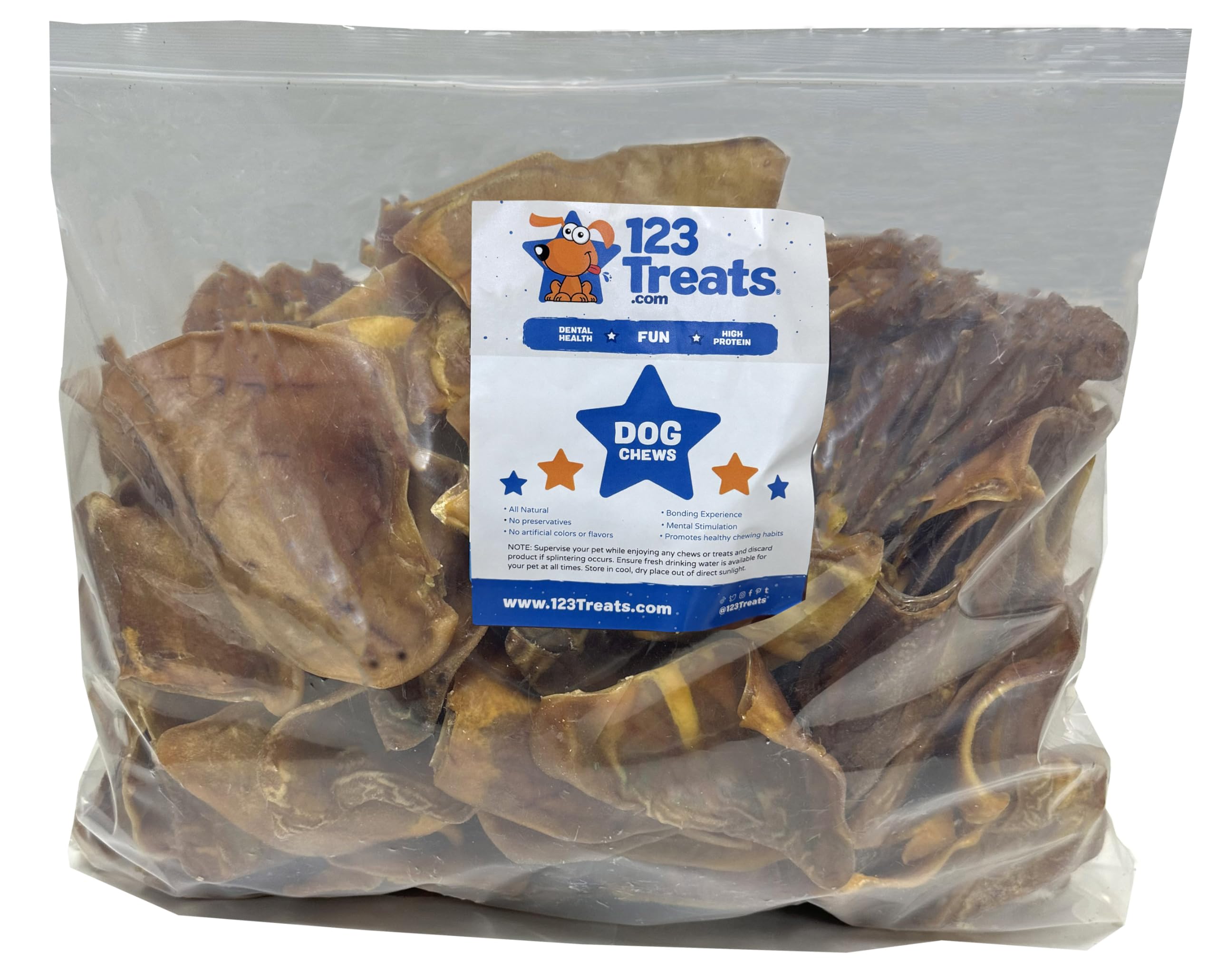 123 Treats Orejas de Cerdo Enteras para Perros masticables - Orejas de Cerdo 100% Naturales golosinas para Perros (100 Unidades)