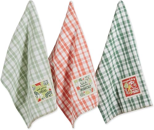 DII Farmer's Market Collection Lavable a máquina, juego de toallas de cocina, juego de 18 x 28 pulgadas, parche a cuadros, 3 piezas