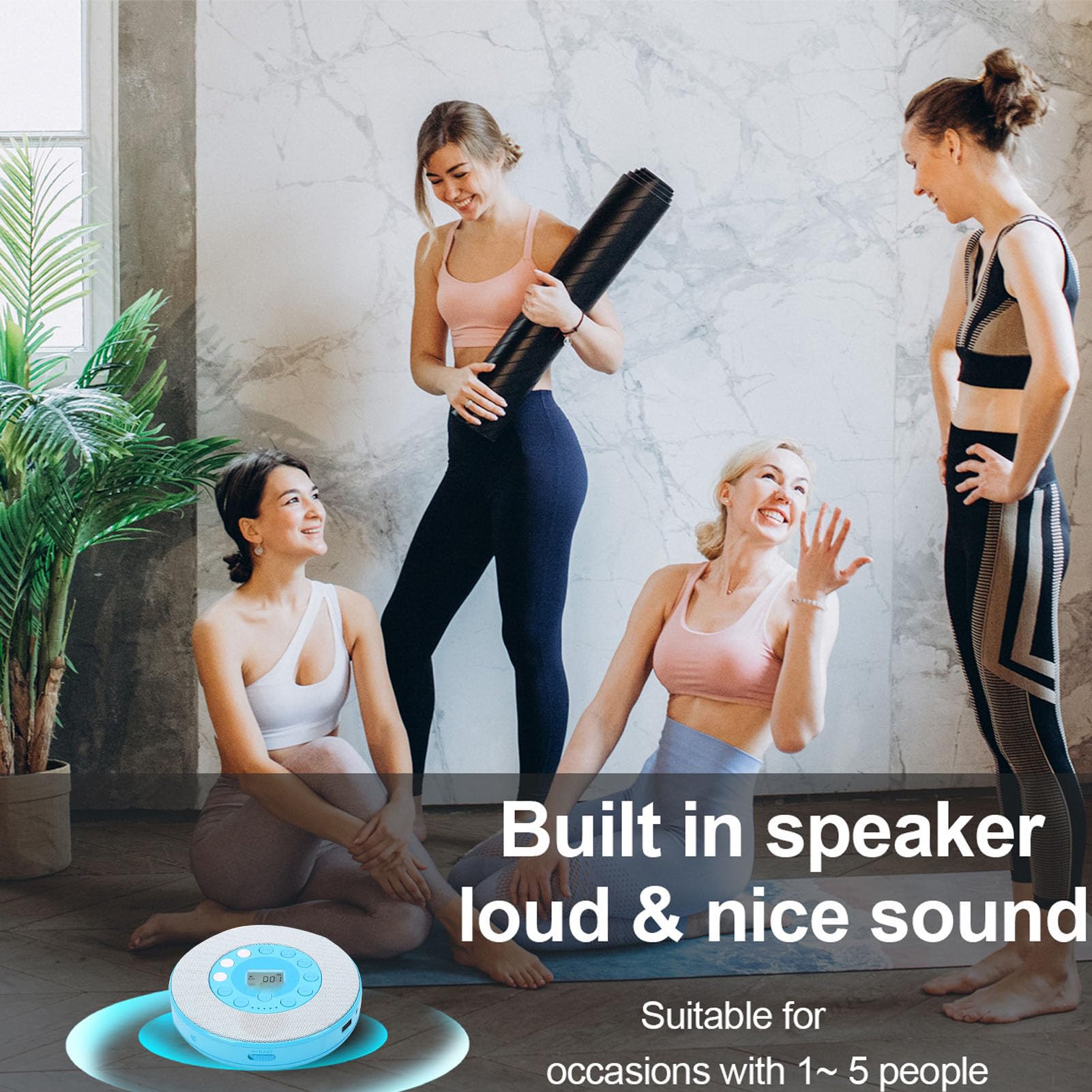SENECESLI Lecteur CD Portable avec Haut-Parleur, pour Voiture, Maison, Voyage, Enregistrement sur clé USB, Micro intégré, Lecteur de Musique CD Rechargeable 2000mAh (Blue)