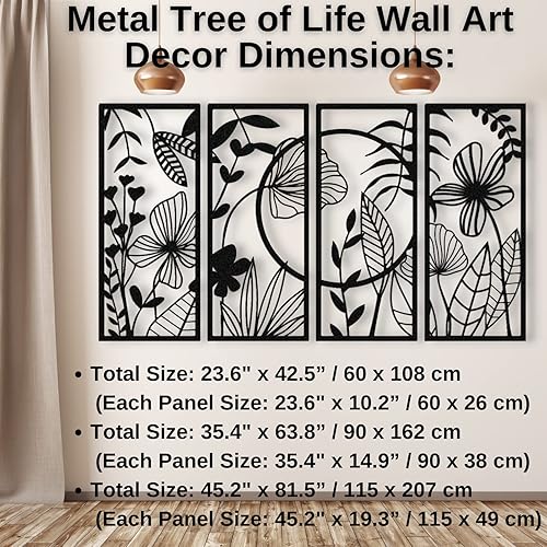 Miniatura 3 de Arte de pared de metal árbol de la vida, juego de arte de pared de metal grande, decoración de árbol de la vida de 4 paneles, decoración de pared de