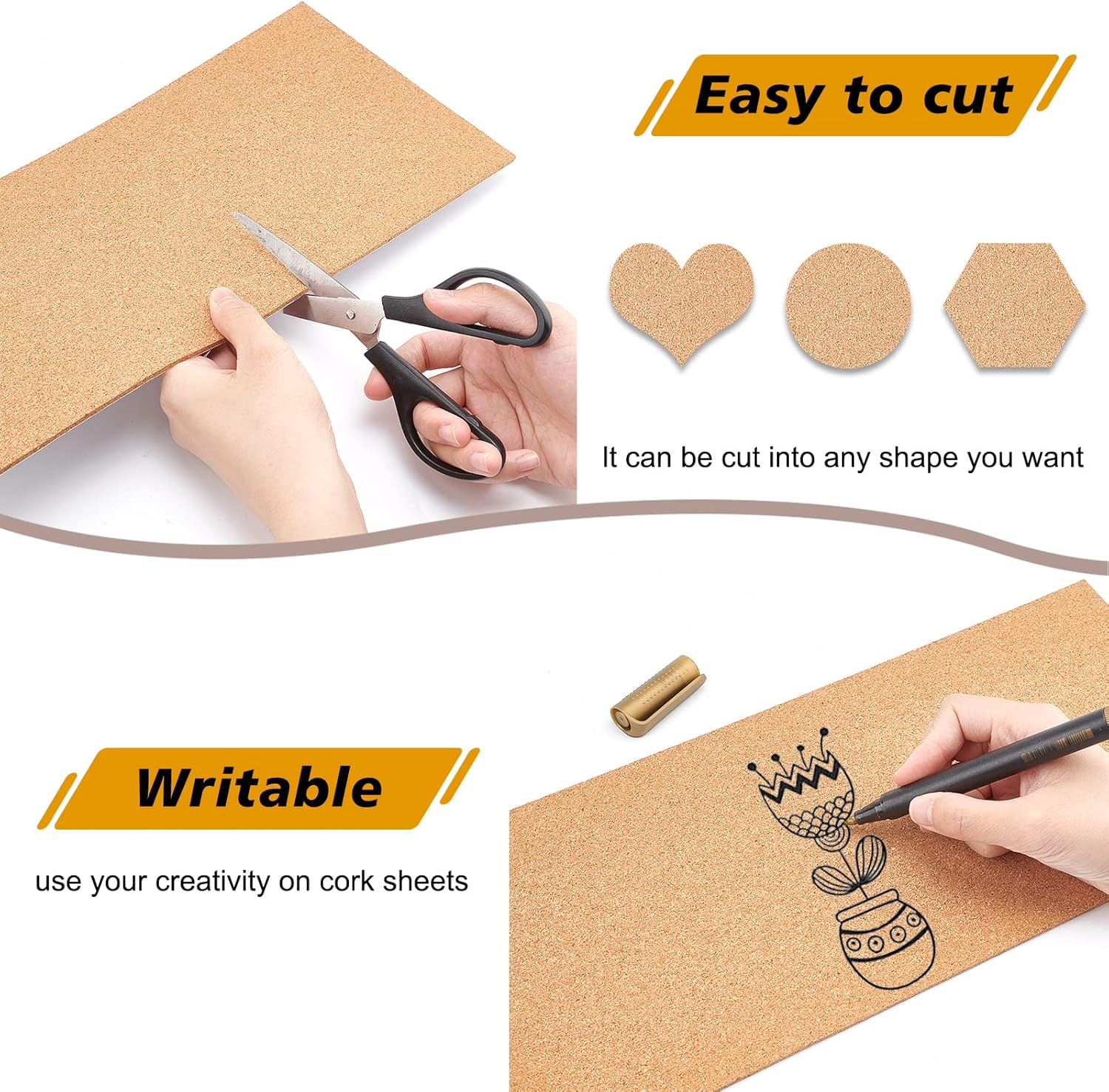 BENECREAT 6 Sheet 5.9x13.7inch Self-Adhesive Cork Sheets, 0.3cm Thick Cork Coasters for wall decoration and DIY Craft Projects