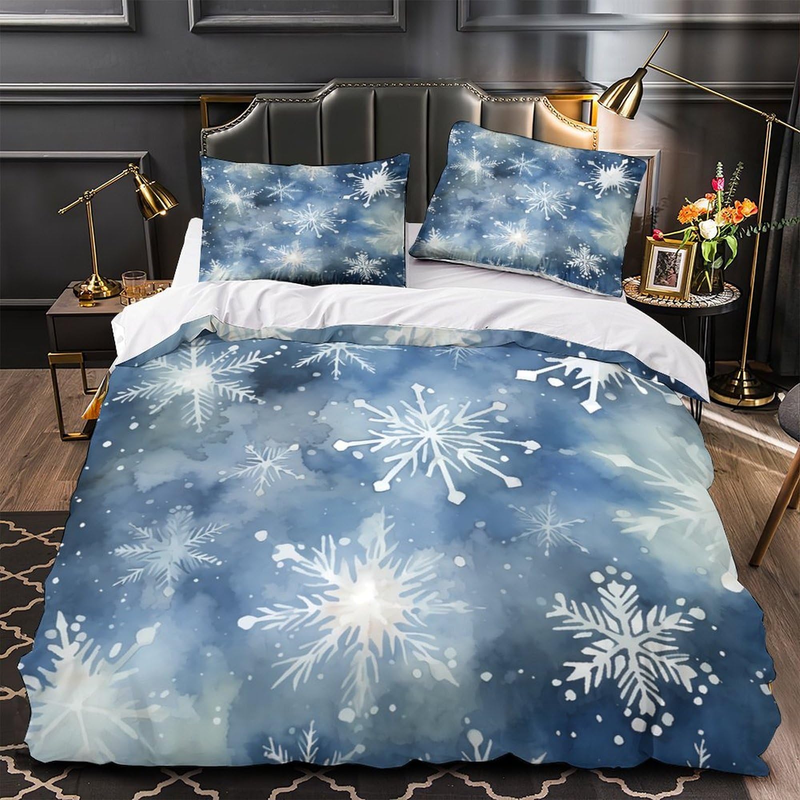 Housse de couette flocon de neige parure de lit 140x200 enfant fille imprimé