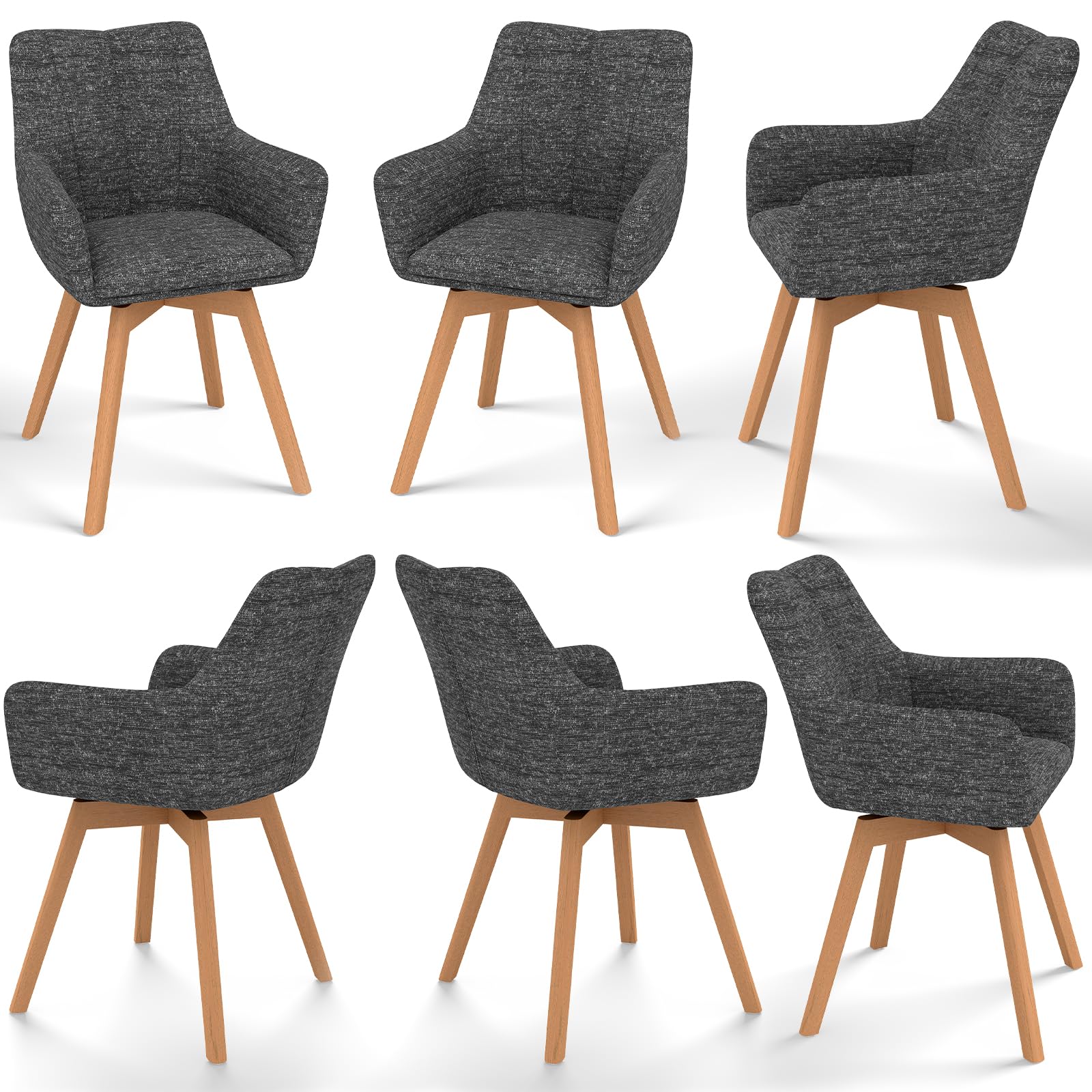 WAFTING Esszimmerstühle drehbar 360°, esszimmerstuhl drehbar mit armlehne | Tweed-Stoff, Armlehnstuhl, Moderner Polsterstuhl, Drehstuhl, Esszimmerstuhl Drehbar, Wohnzimmer, Arbeitszimmer, Schlafzimmer