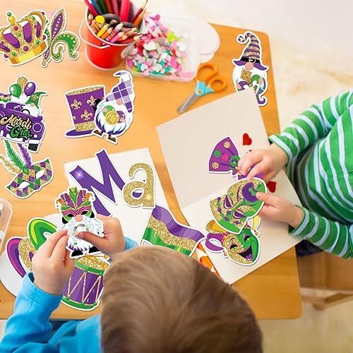 Miniatura 3 de Whaline 46 piezas de recortes de Mardi Gras, decoración de tablón de anuncios, 23 estilos, máscara de mascarada, diseño de flor de lis, gnomo,