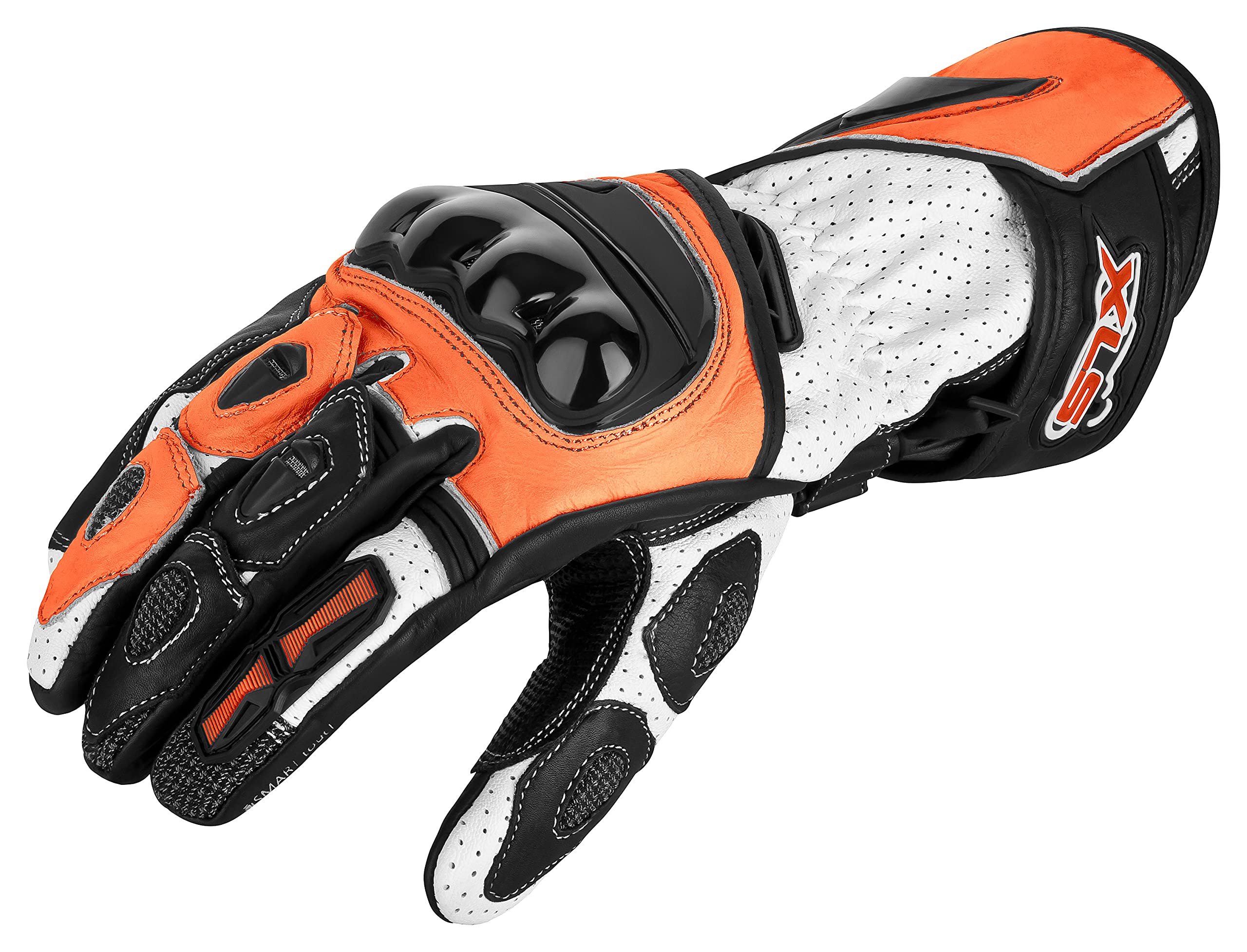 XLS Motorradhandschuhe Leder mit Protektoren in Orange (S) Auto & Motorrad