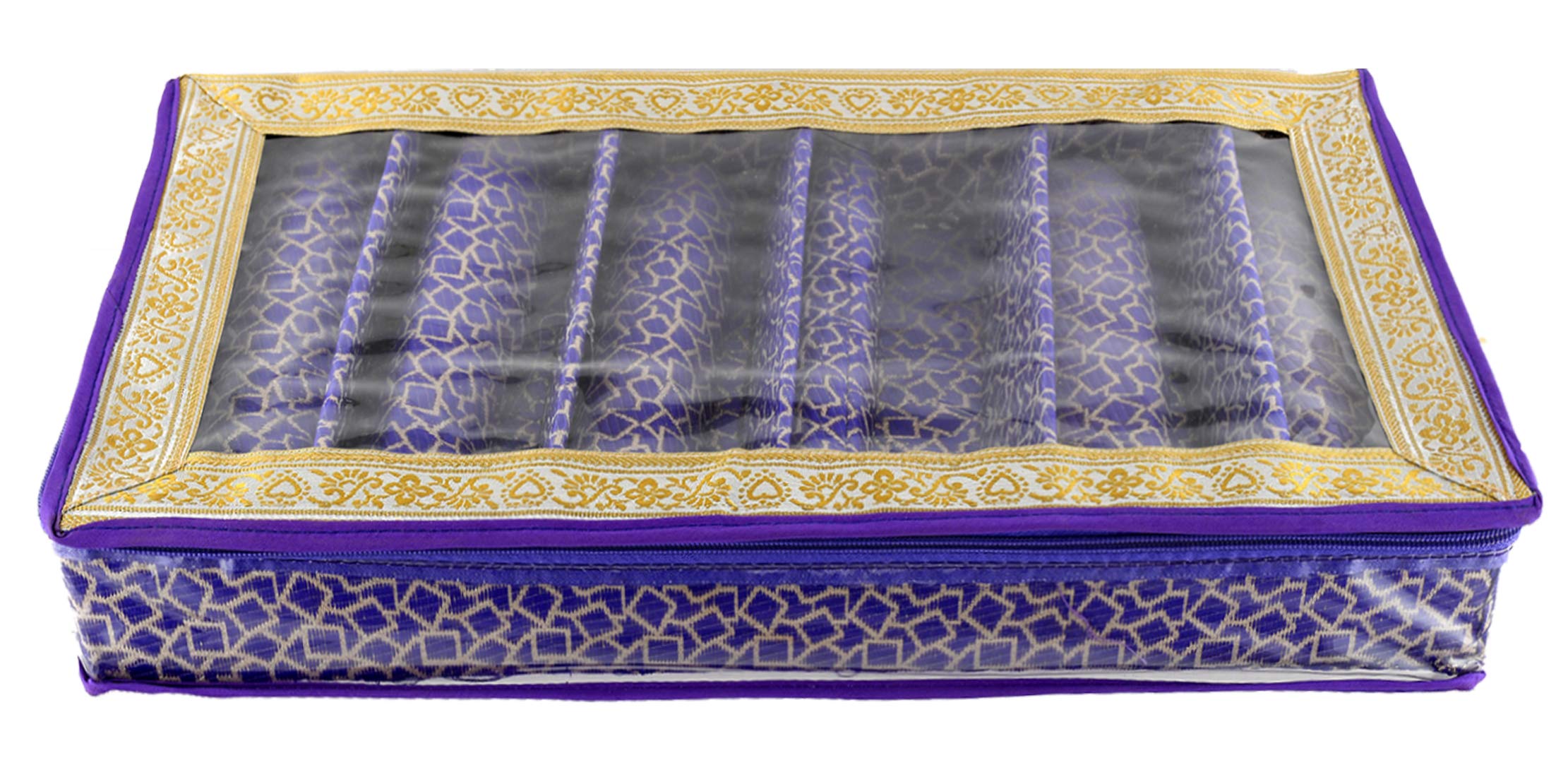 Kuber Industries Exclusive Square Design Brocade Hardboard Six Rod Bangle Box (Purple) -CTLTC38877
