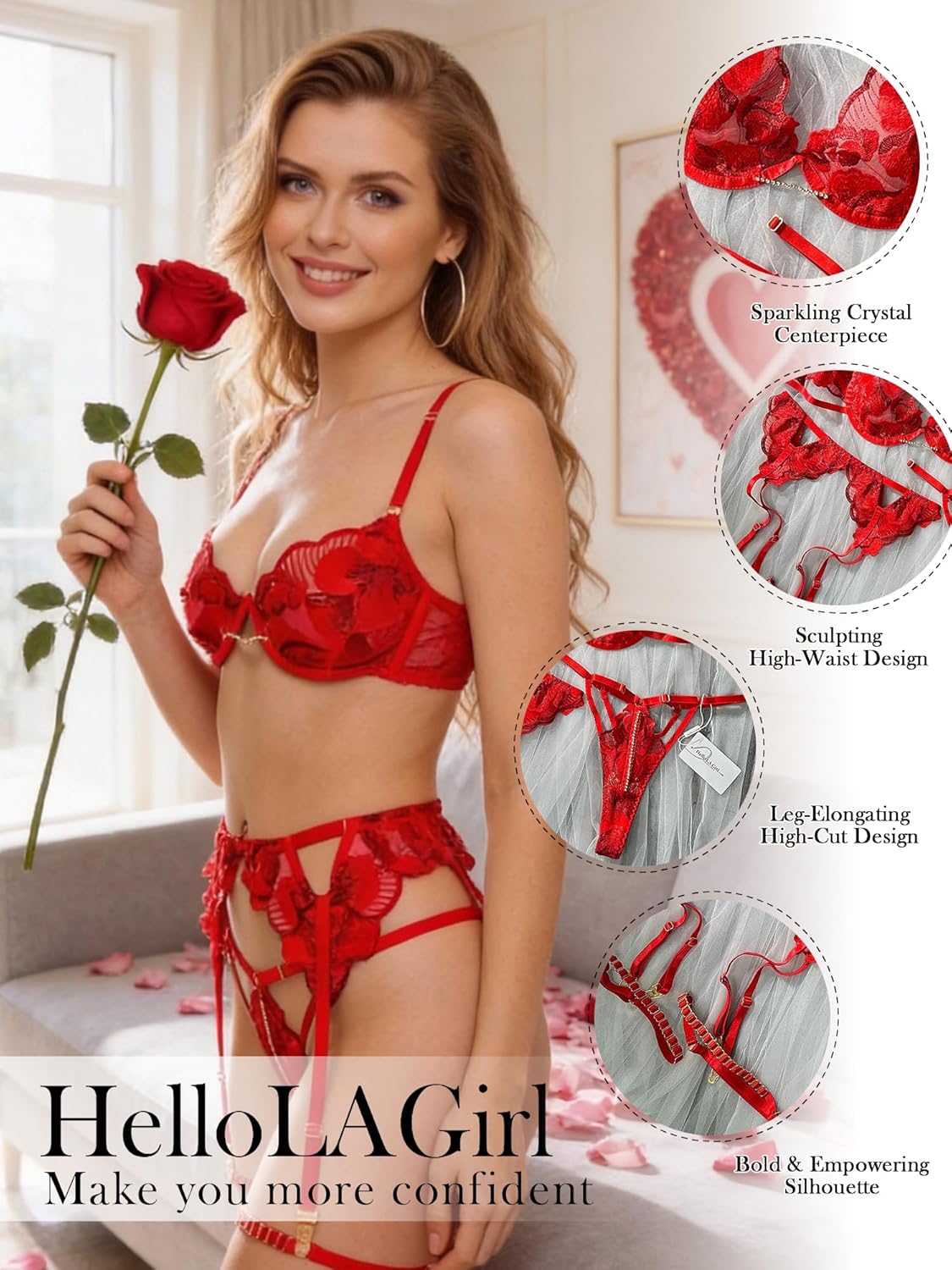 HELLOLAGIRL Bride Lingerie Set, Sexy Bridal Garter, Wedding Night, Valentines Day Teddy lace For Women