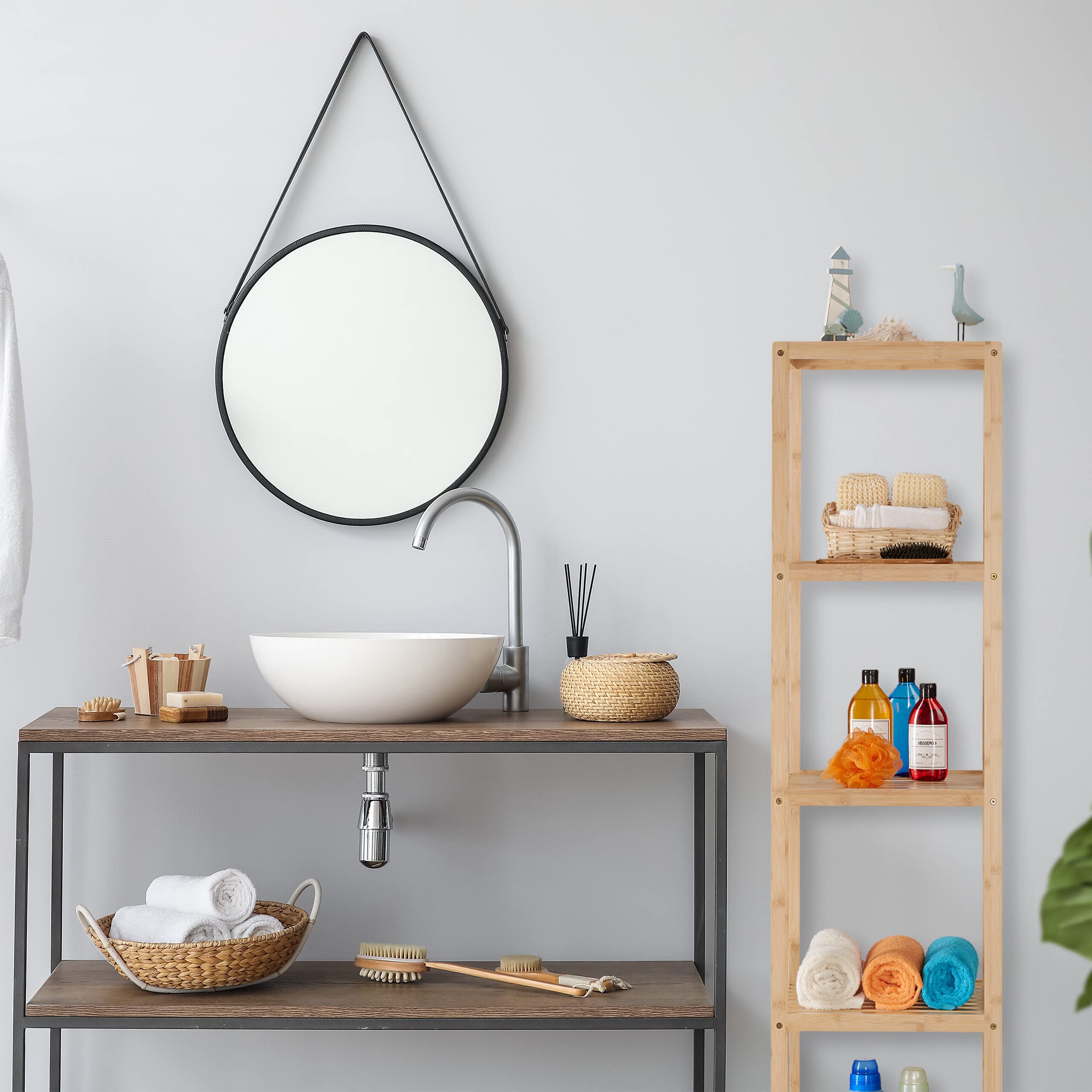 Relaxdays Estantería Baño Bambú, 5 Baldas, 162 x 38 x 39,5 cm, Estante Vertical para Lavabo y Cocina, De Pie, Natural