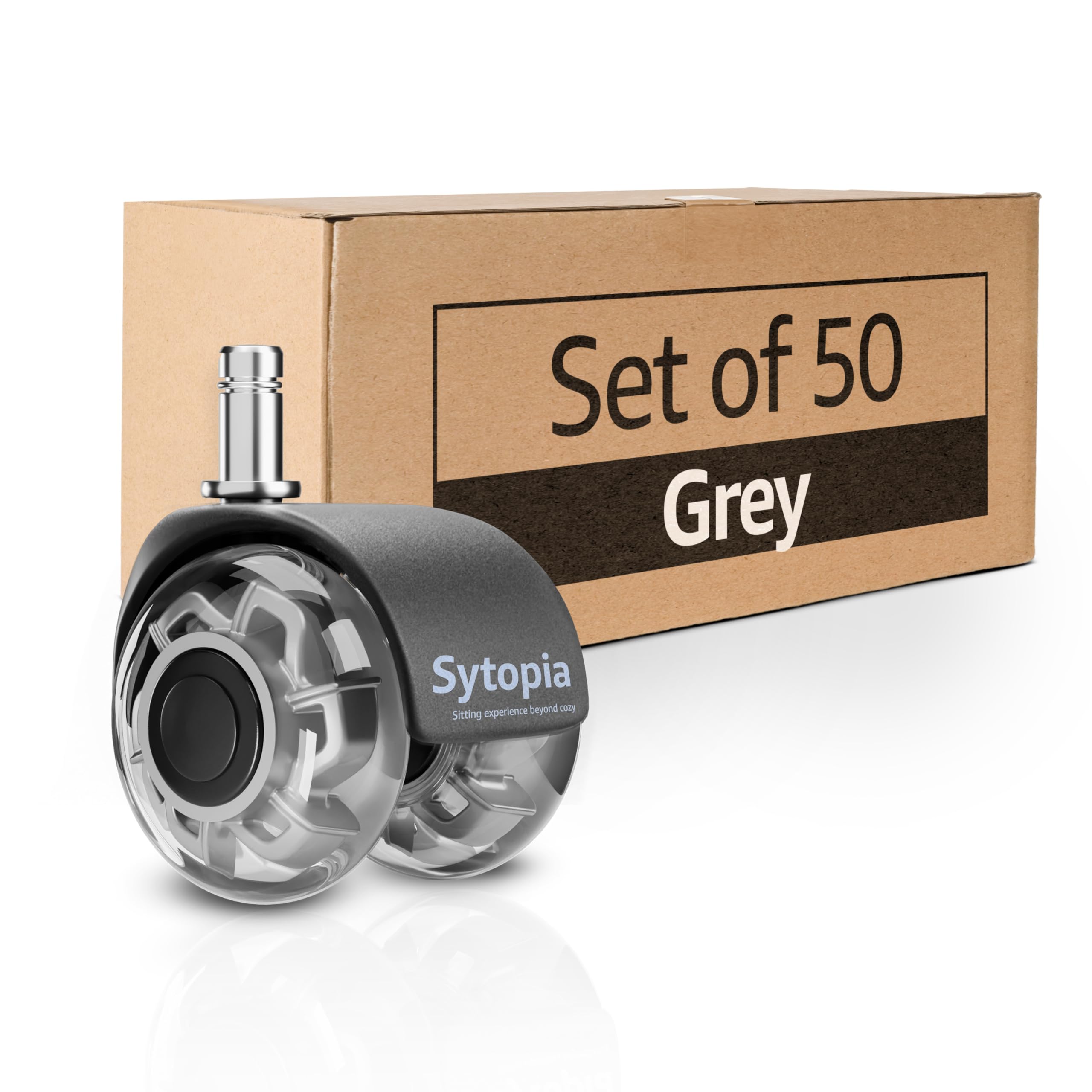 Sytopia Office Chair Wheels Replacement Set of 50, 11x22mm Pin Office Chair Castors for Hardwood Floor, Carpet, Smooth and Silent Gliding, Safe for All Floors (Grey, Not Compatiable with 1KEA)