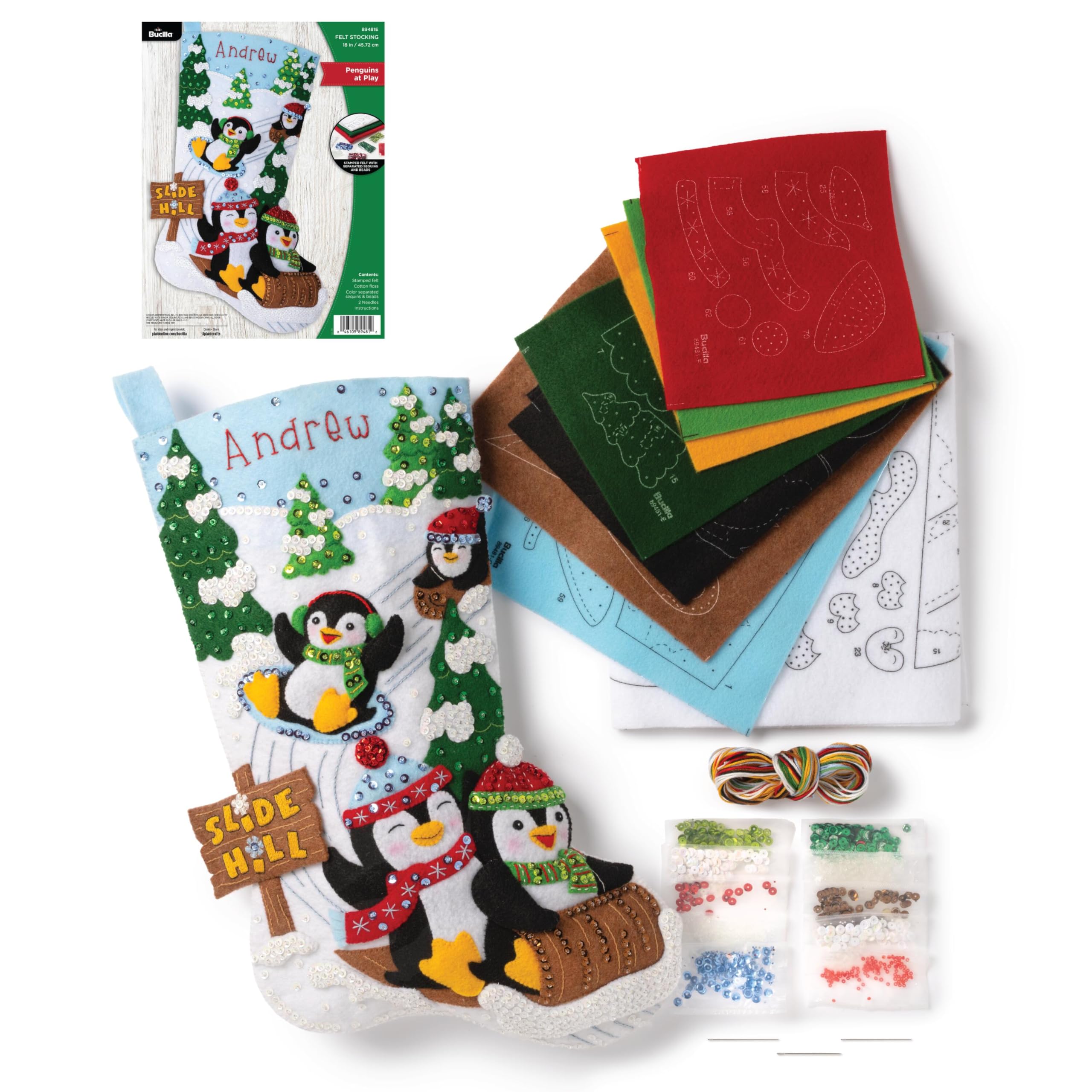 Bucilla Felt Stocking Applique Kit 18" Long-Penguins at Play