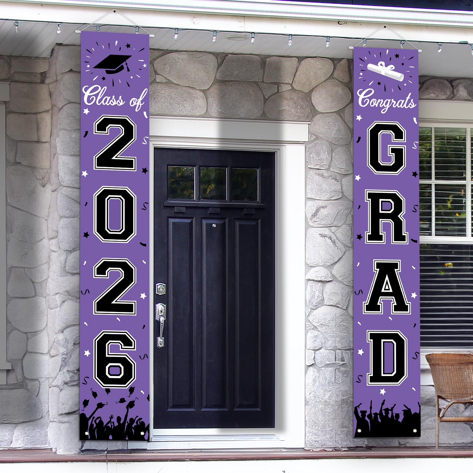 Photo 1 of 2026 Graduation Decorations, Graduation Banner Class of 2026, Hanging Congratulations/Congrats Grad Banner for Door and Porch, Party Decor - Purple