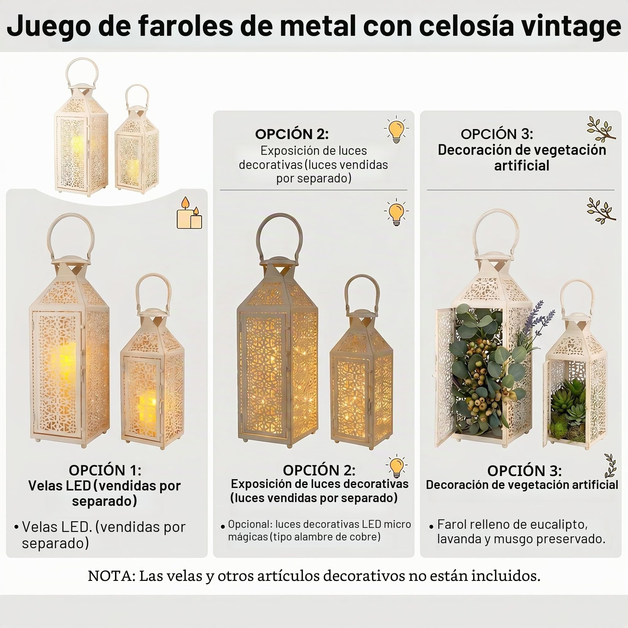 JHY DESIGN Juego de 2 linternas Decorativas de Metal Blancas para Velas