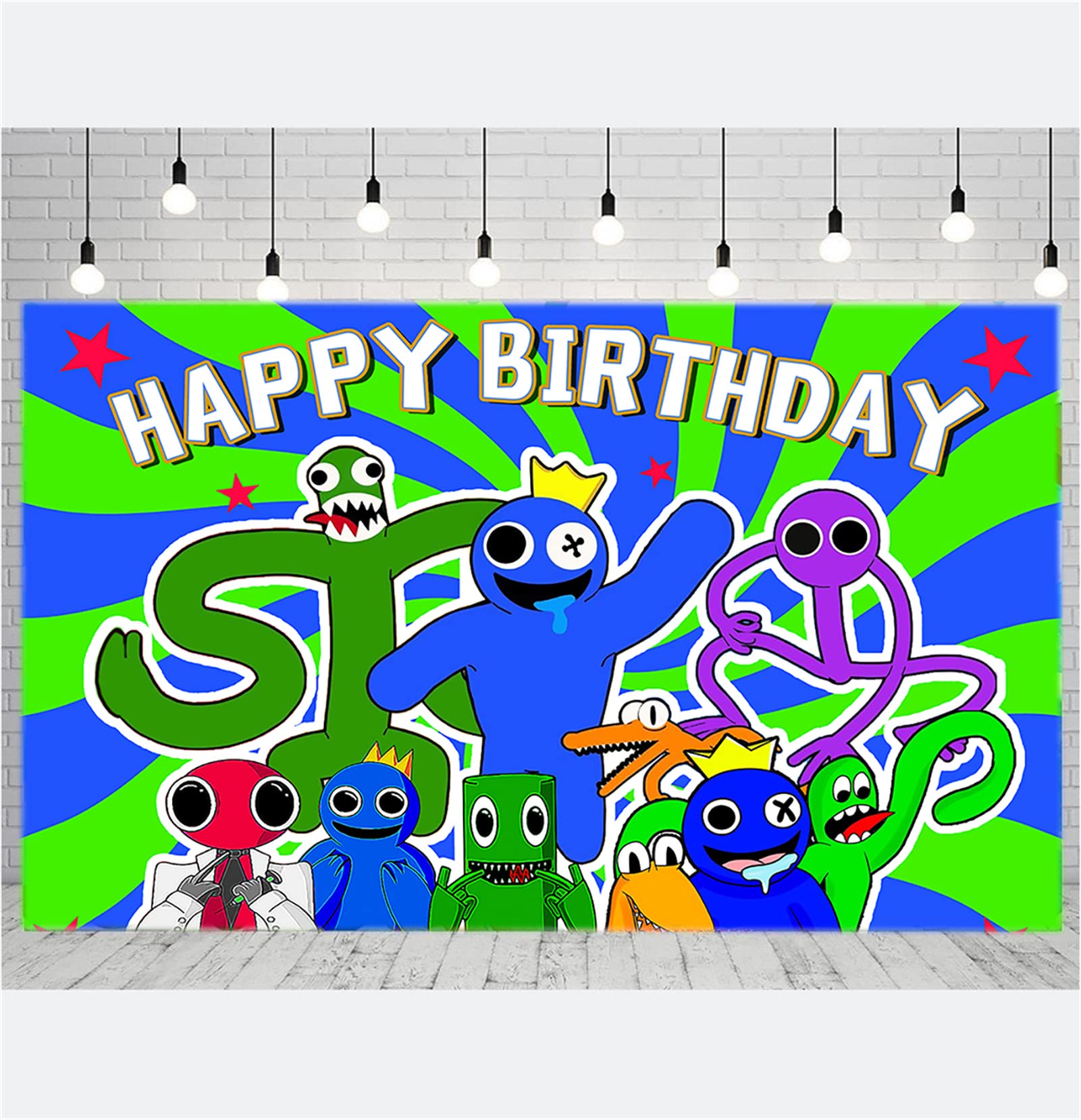 Rainbow Friends Party Supplies Backdrop, 5 x 3 FT Rainbow Blue Friends Birthday Decorations Banner for Boy, Rainbow Friends Themed Background for Kids Happy Birthday Banner Decor (Rainbow Backdrop)