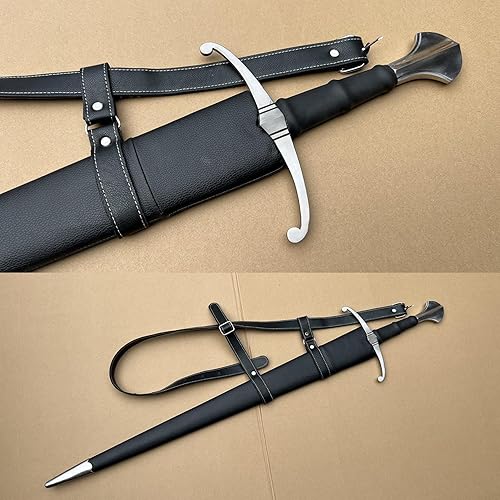 Miniatura 4 de Espada medieval de caballero de acero con resorte de espiga completa con vaina y mango de diamante para uso al aire libre, práctica, colección, 39.8