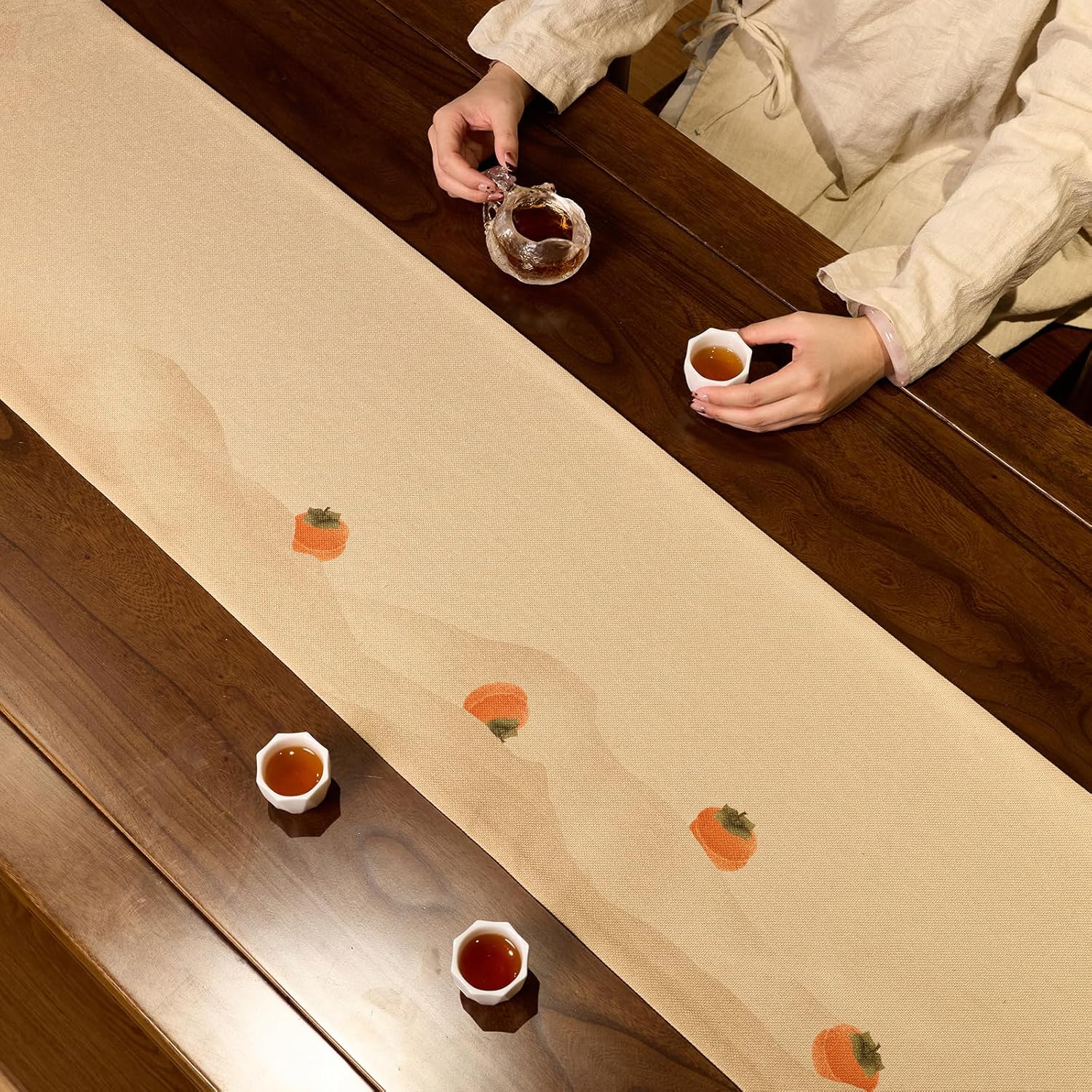 Brown Tassel Table Runner 13x118 Inch Long Farmhouse Boho Cotton Linen Dining Buffet Decor Thick Fall Harvest Persimmon Fringe New Year's Day Christmas Holiday Table Decoration for Living Room