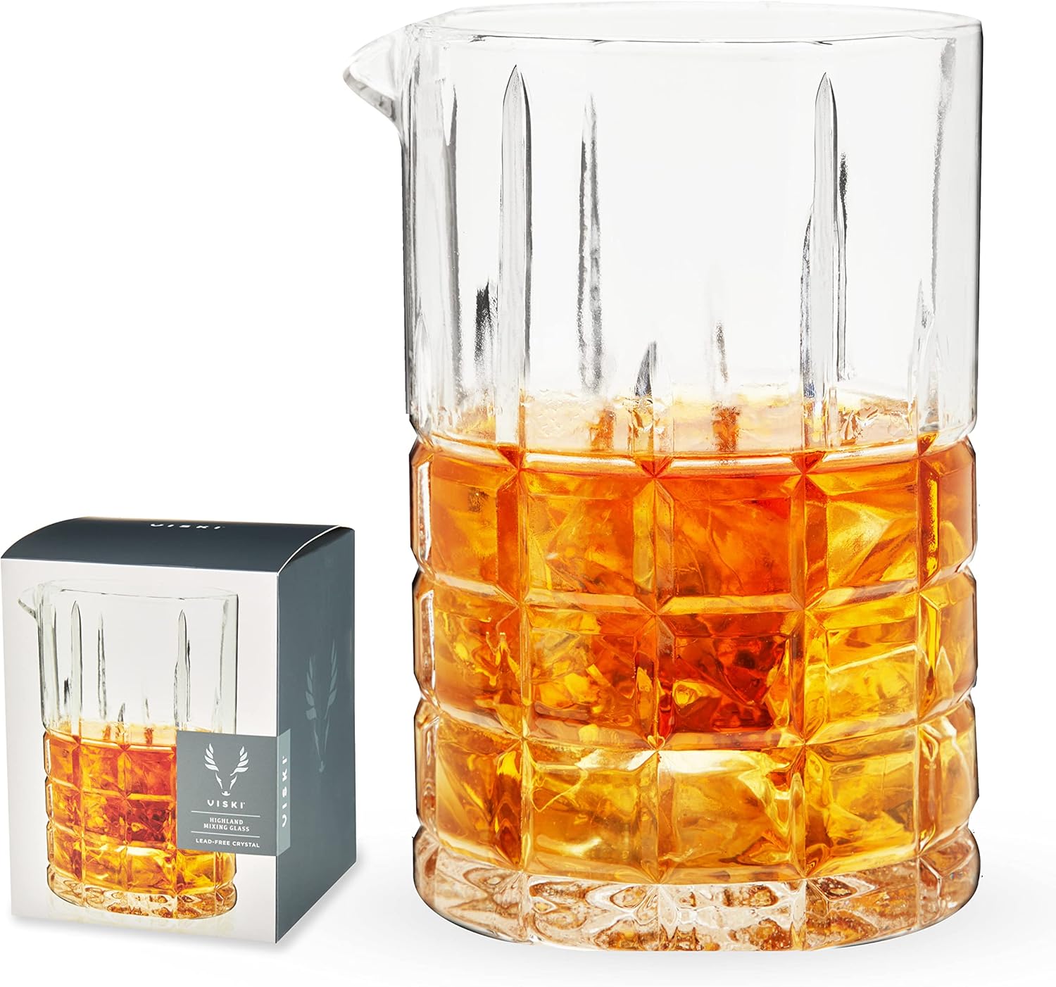 Viski Highland Mixing Glass 18 Ounces, Crystal, SquareCut Crystal