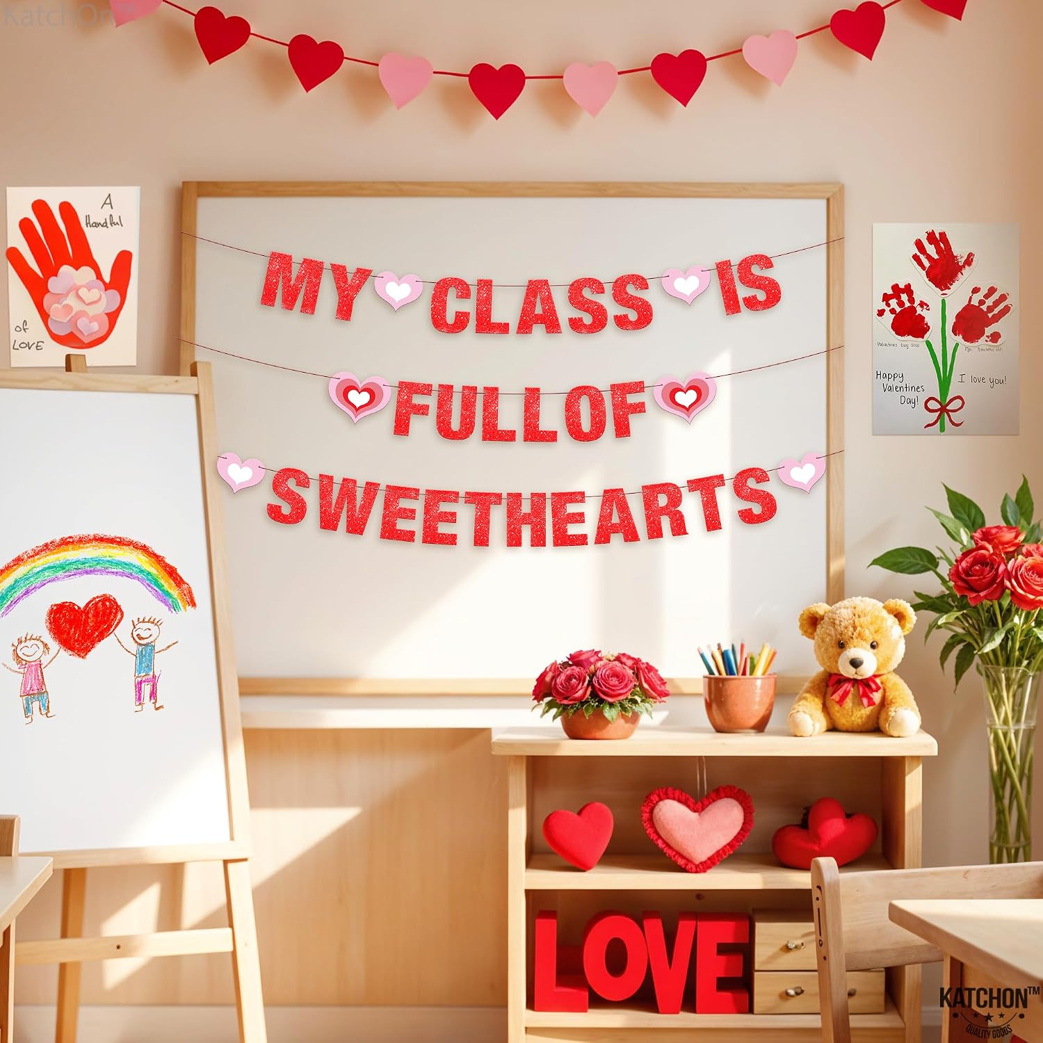 KatchOn, My Class is Full of Sweethearts Banner- Pre Strung, 3 String, 10 Feet | Glitter Valentines Day Banner | Valentines Day Garland,Valentines Day Decorations for Classroom | Valentines Day Décor
