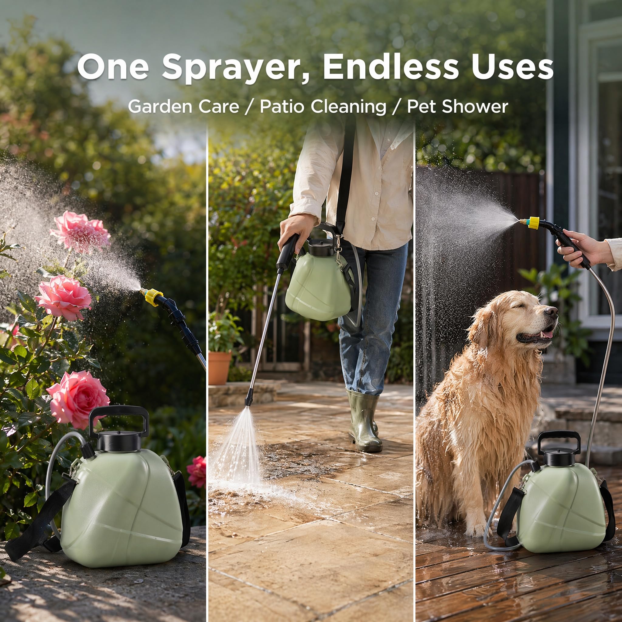Spruzzatore a pressione da 5 l, spruzzatore elettrico per piante, a batteria, con 3 ugelli per nebbia e asta telescopica da 60 cm, spruzzatore elettrico a pressione, spruzzatore da giardino per la