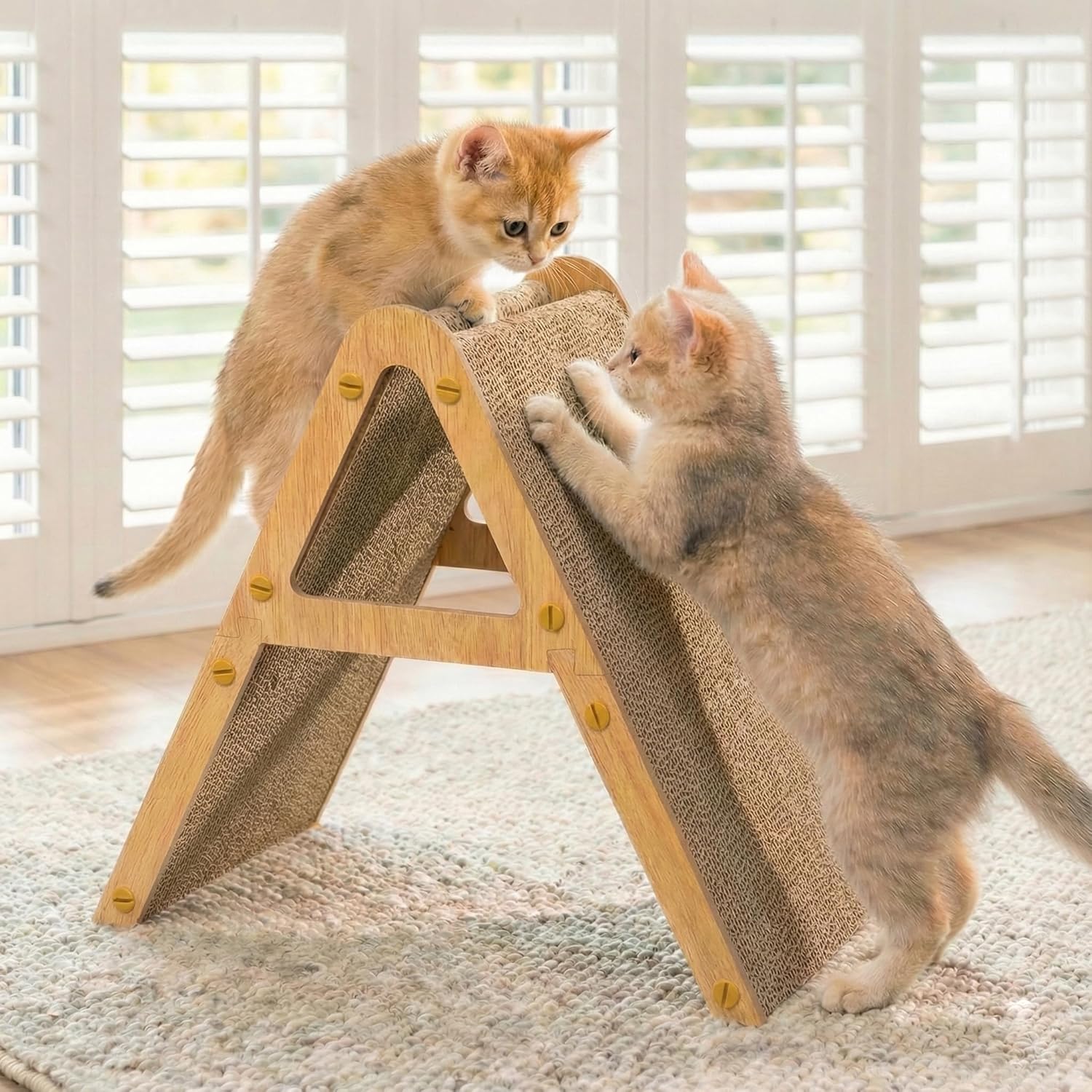 Conlun 3-in-1 Cat Scratcher with Wood Frame: Reversible Cardboard Scratch Board, Vertical Horizontal Pad for Kittens Small Cats Furniture Protector