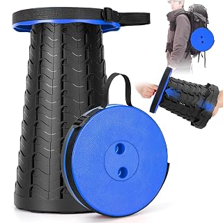 Zackory Telescopic Folding Stool – Adjustable, Foldable, Lightweight for Camping, Outdoor, Travel, Office, Home – Heavy Duty Plastic Stool ((Rainbow Color, 1 Pc) (Blue Round Stool)