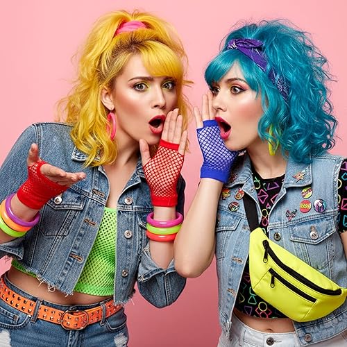 Miniatura 4 de 12 pares de guantes cortos de malla para mujer, guantes de neón sin dedos, guantes coloridos de red solitarios, manga de brazo de red emo, gótico