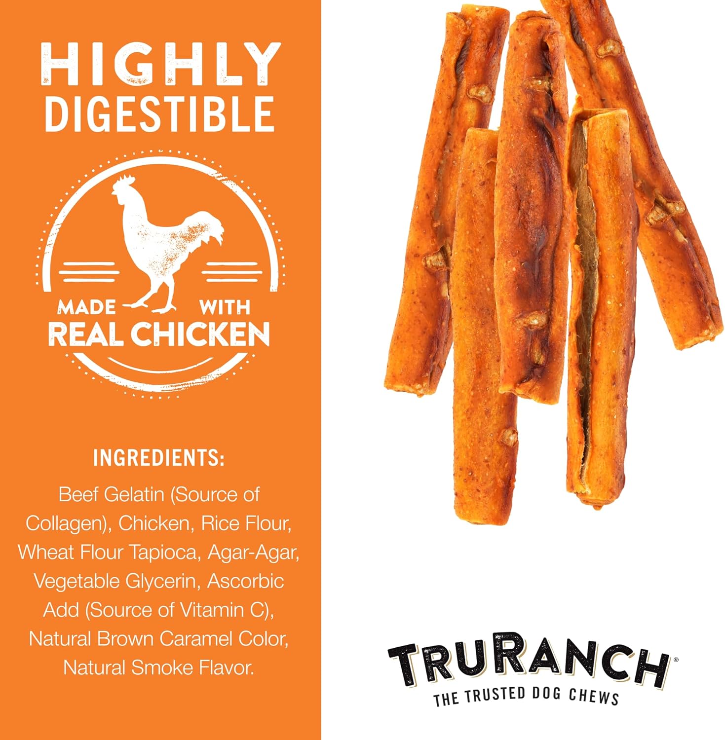 TRURANCH Collagen Rolls - 6" Collagen Rolls for Dogs - Long Lasting Healthy Joint Support - Rawhide Alternative - Skin & Coat Health - Made with Real Chicken, Value Pack, 3 Bags, 12 Count