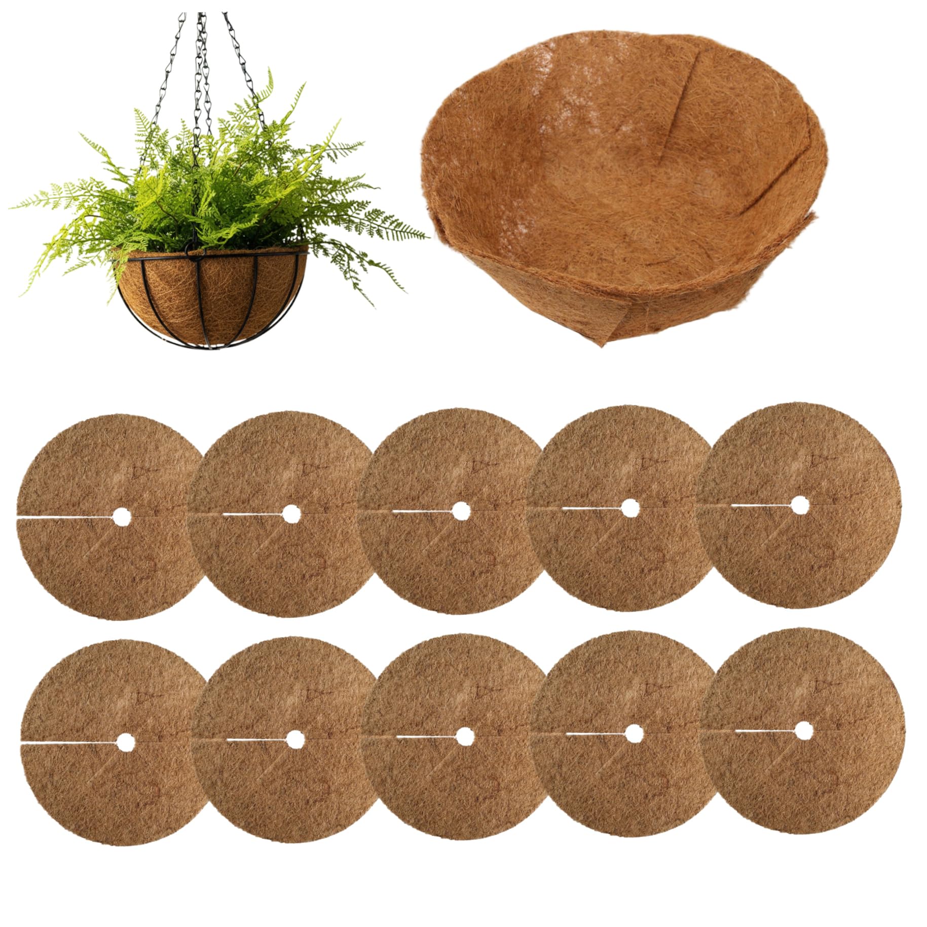 CAKEEYUM Basket Liners 10PCS 12 Inch Round Foldable Coconut Fiber for Plants Replacement Planter Liner for Garden Flower Pot Basket Liners, Coconut Fiber for Plants, Planter Liner, Pot