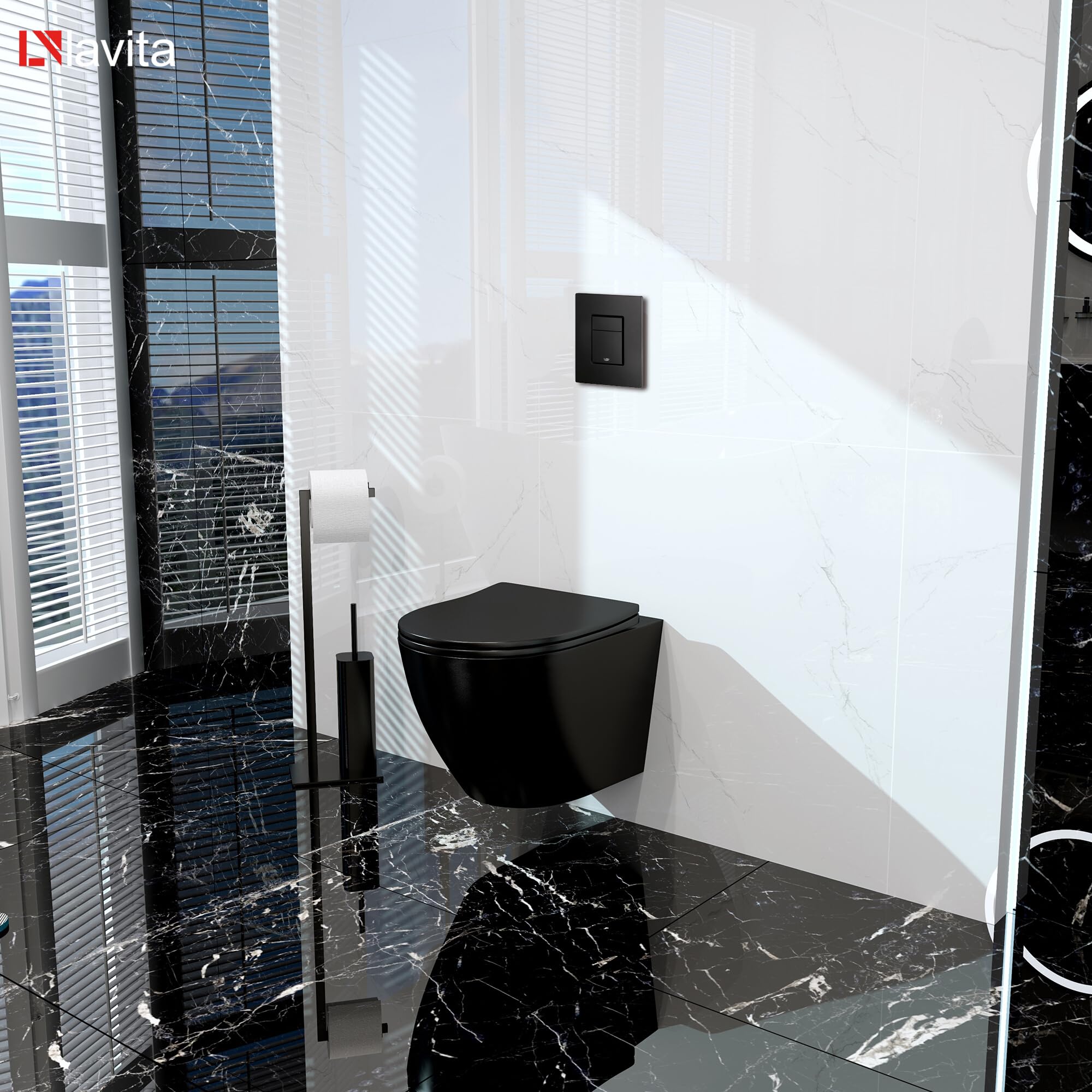GROHE Solido + WC suspendu mural Sinto noir sans bord + abattant de WC avec système d'abaissement automatique - Bouton noir - Kit complet encastré - WC complet