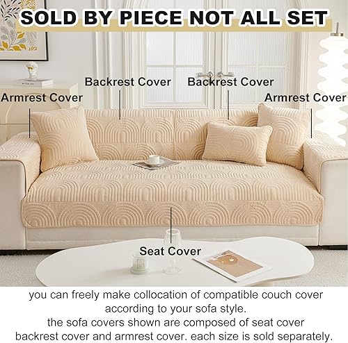 Miniatura 2 de vctops Funda de sofá de felpa de terciopelo con patrón geométrico acolchado para sofá modular, funda antideslizante y suave para perros, niños y