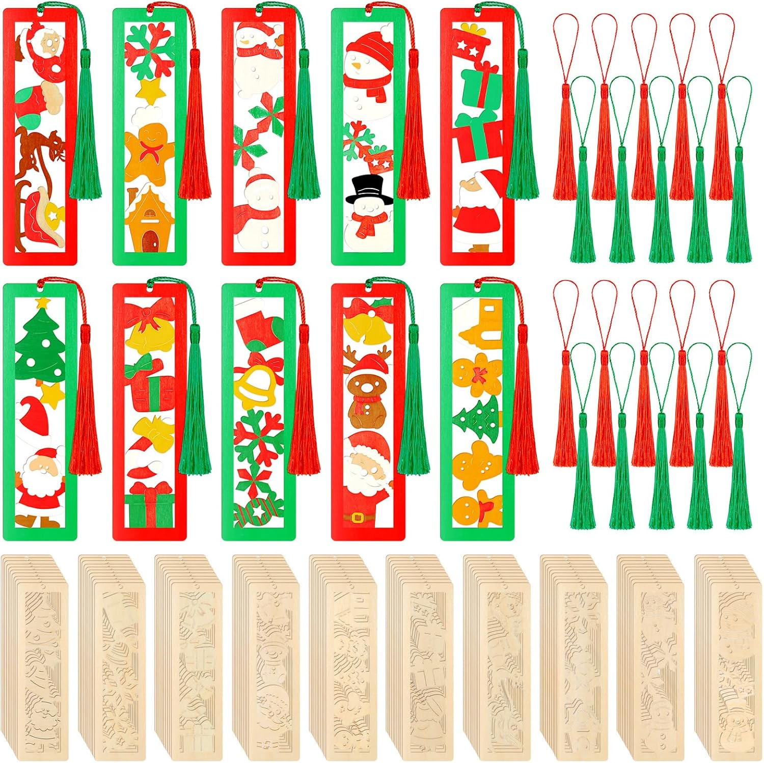 Yexiya 200個 カラーあなた自身のクリスマスブックマークキット DIY 未完成クリスマス木製ブックマークギフト ぶら下げタッ