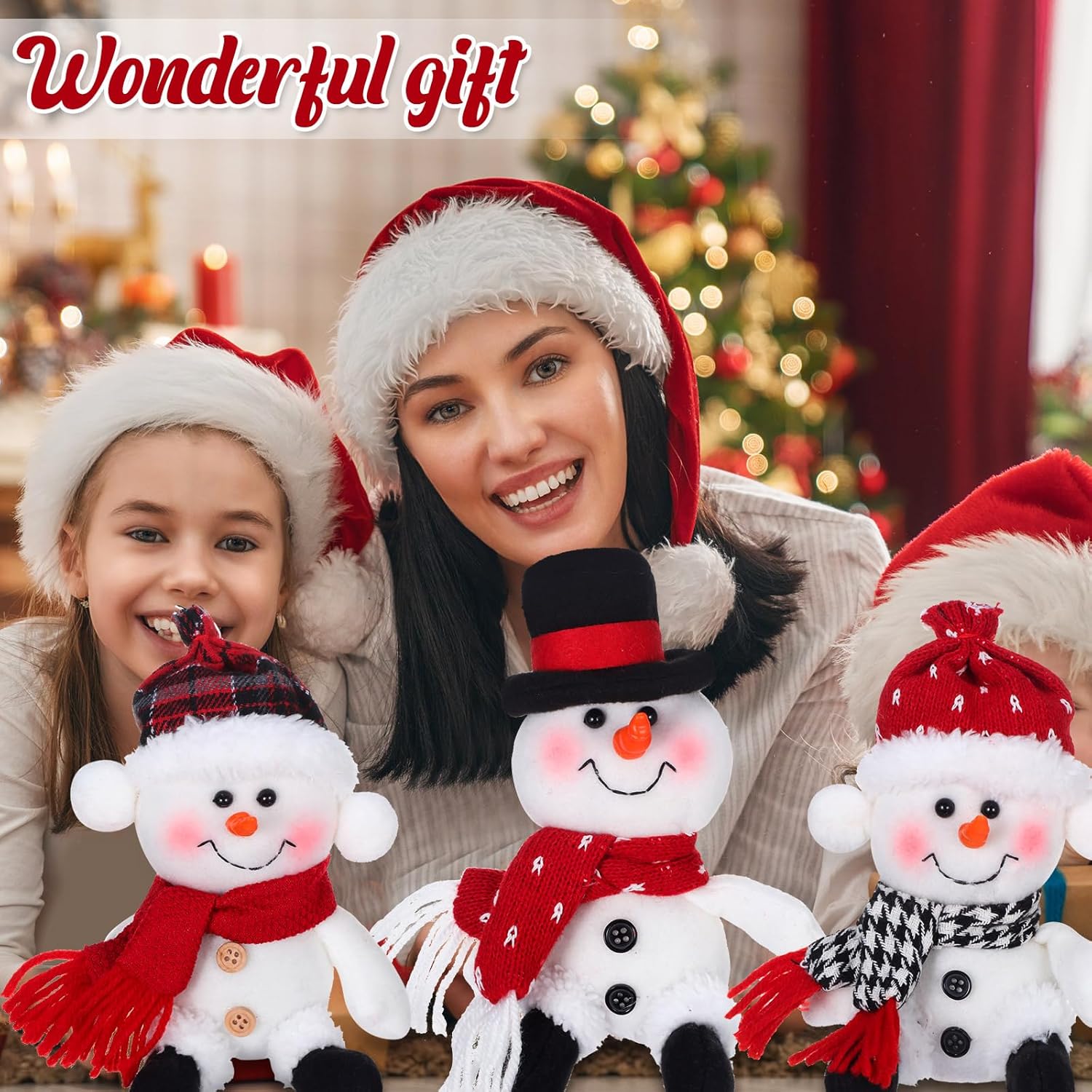 Threan 3 Pcs Christmas Plush Toy Doll Set Christmas Santa Stuffed Animal Toy Reindeer Cute Snowman Elk Claus Plush Gifts Xmas Party Favors Home Office Decor for Adults Boy Girl(Snowman) - Image 5