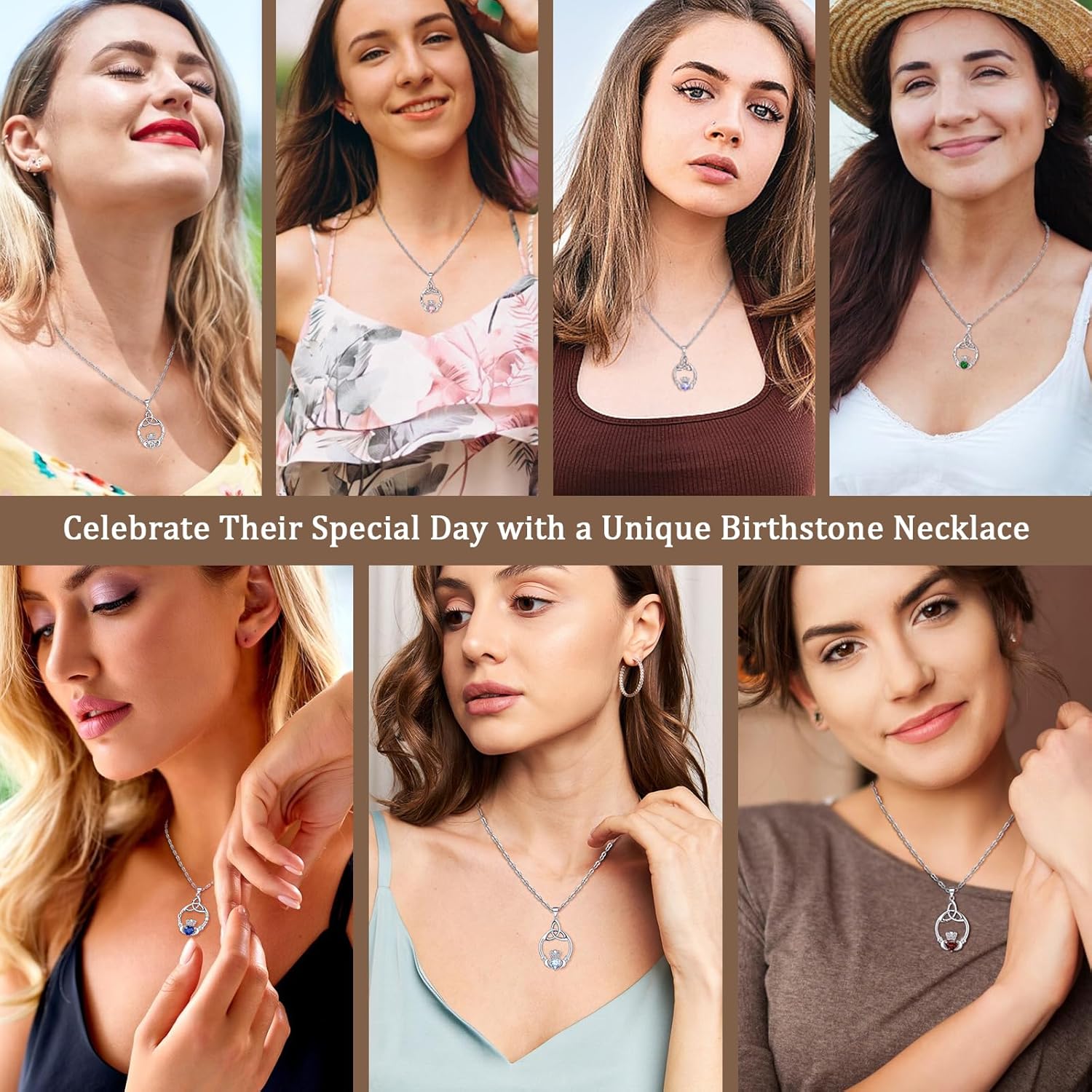 Gift Birthstone Necklaces for Women 925 Sterling Silver Irish Claddagh Necklace for Women Heart Birthstone Pendant Necklace Anniversary Birthday Gifts for Wife Lady Cable Chain 18"+2" - Image 6