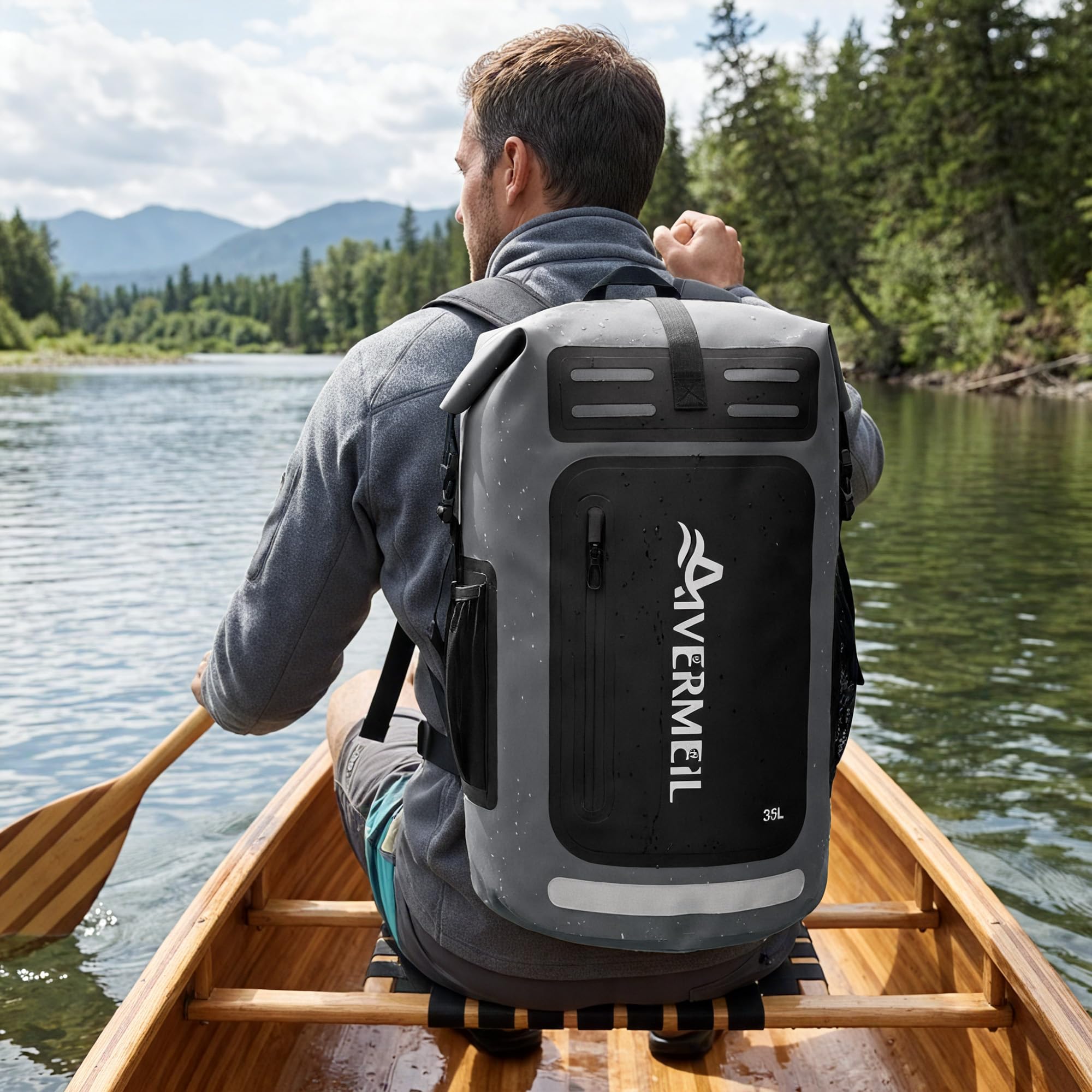 Zelurelle Dry Bag Waterproof Backpack Heavy Duty Roll-Top Hiking Backpack with IPX8 Waterproof Phone Case Backpacks for Men with Cushioned Padded Back